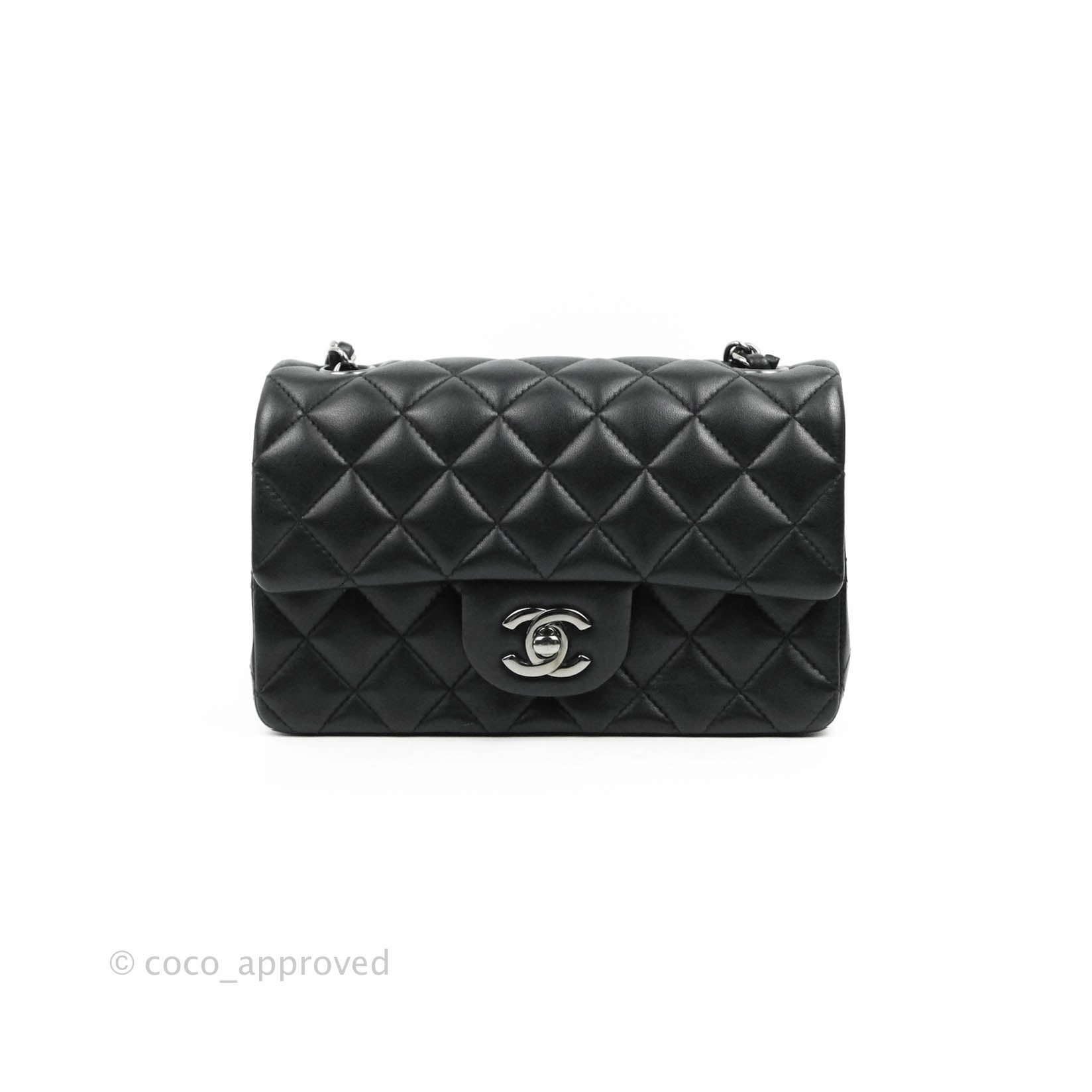Chanel Quilted Mini Rectangular Black Lambskin Dark Silver Hardware