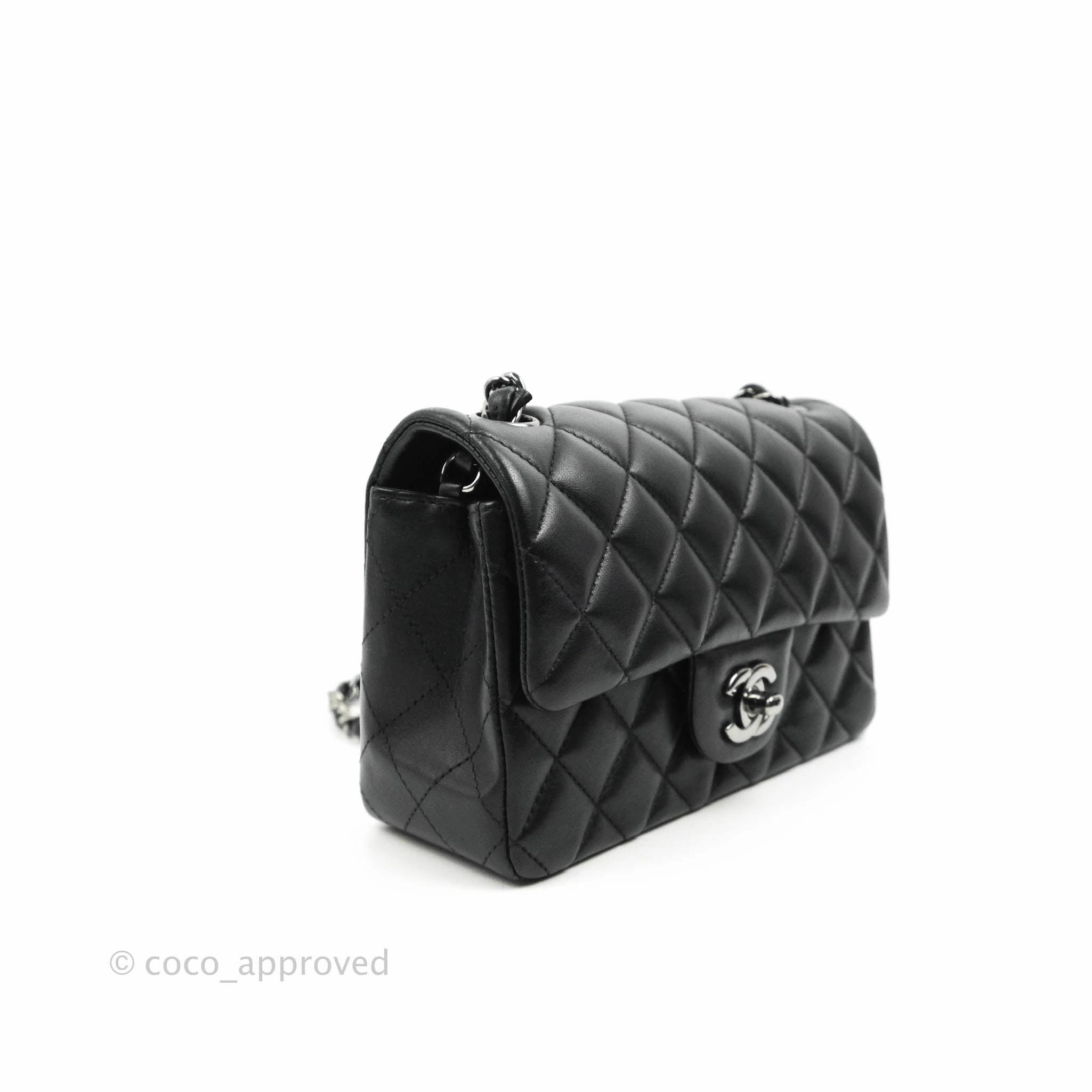 Chanel Quilted Mini Rectangular Black Lambskin Dark Silver Hardware