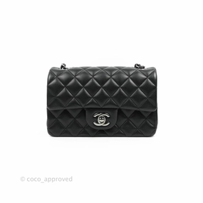 Chanel Quilted Mini Rectangular Black Lambskin Dark Silver Hardware