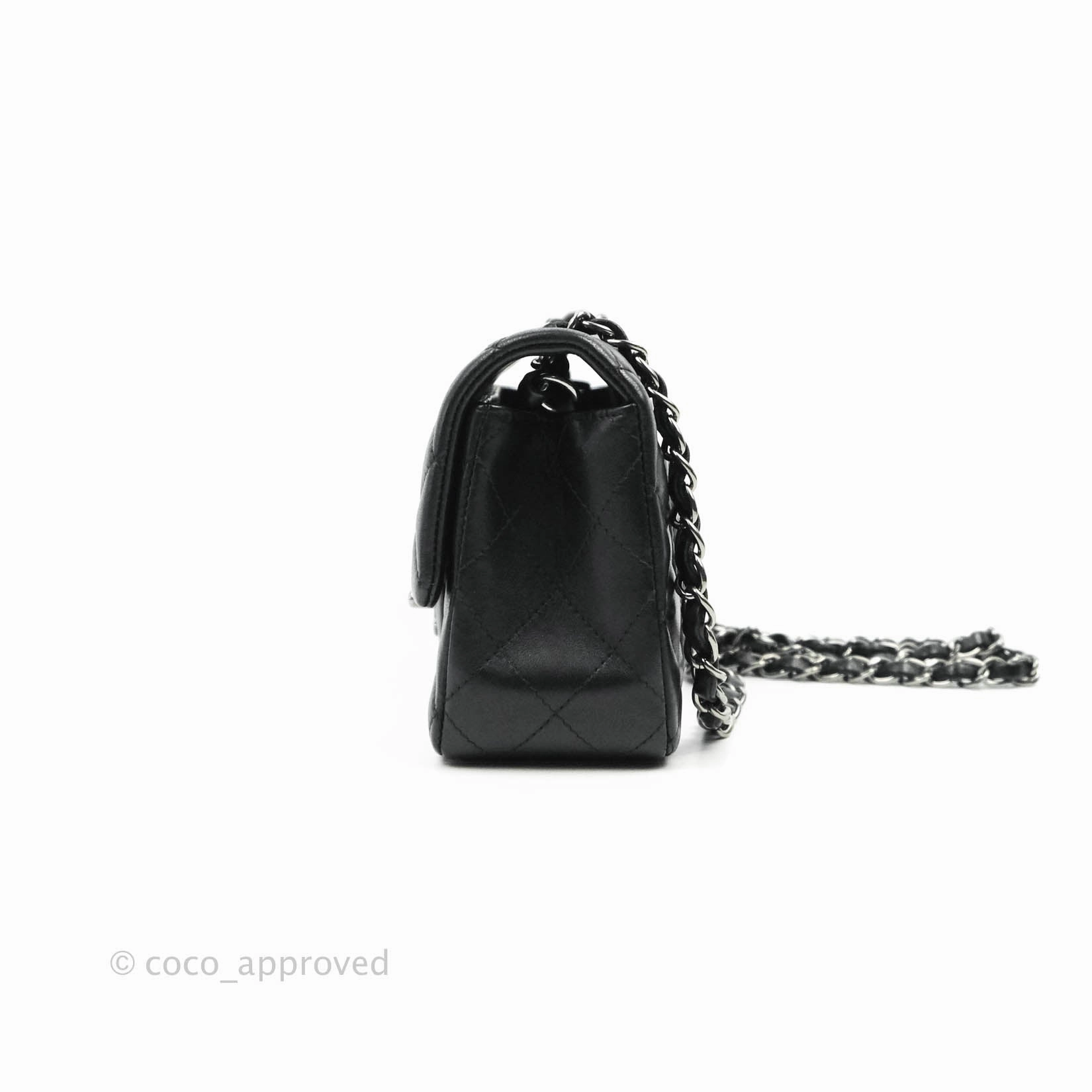 Chanel Quilted Mini Rectangular Black Lambskin Dark Silver Hardware