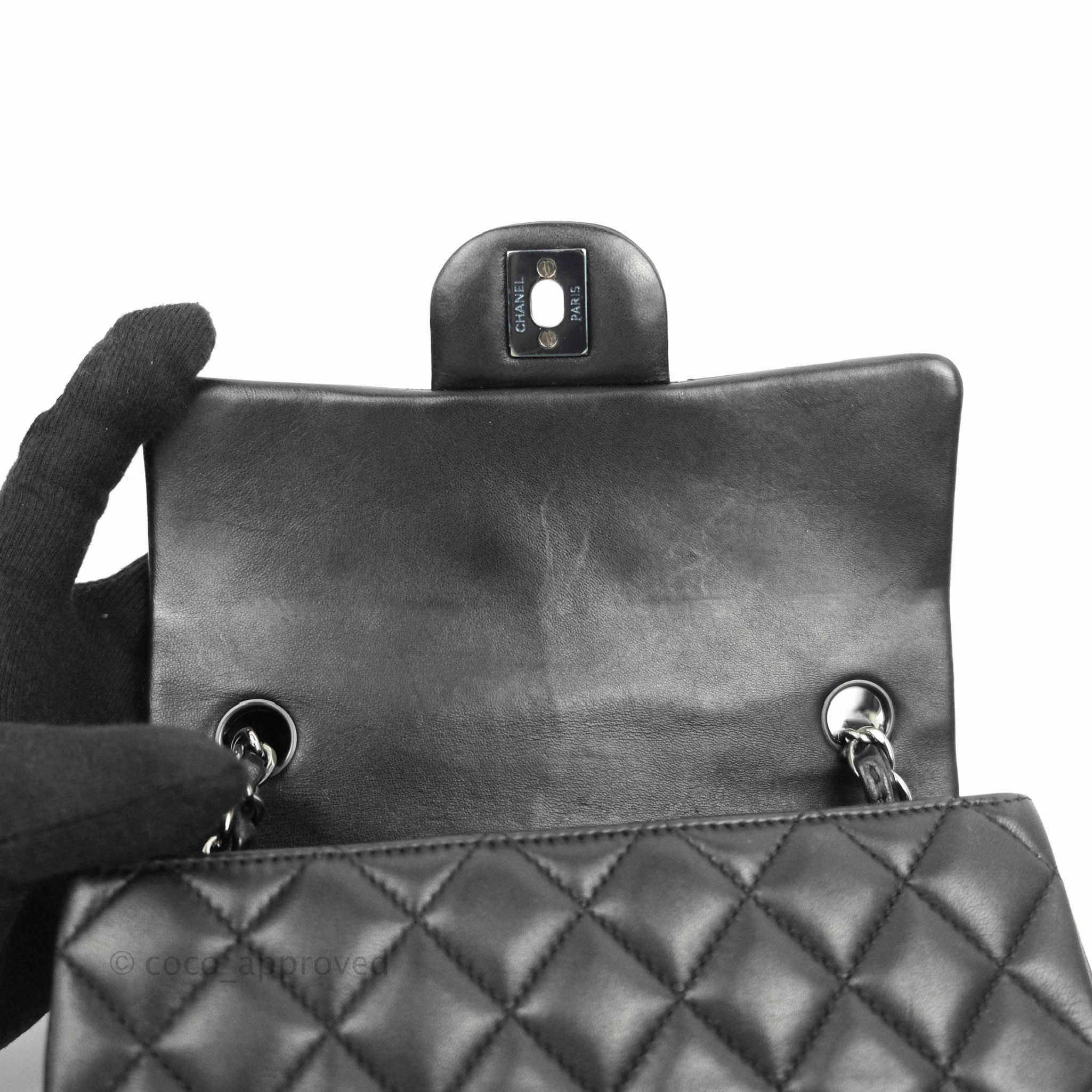 Chanel Quilted Mini Rectangular Black Lambskin Dark Silver Hardware