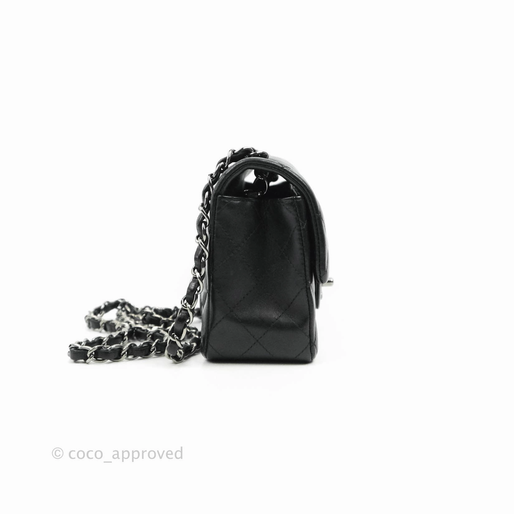 Chanel Quilted Mini Rectangular Black Lambskin Dark Silver Hardware