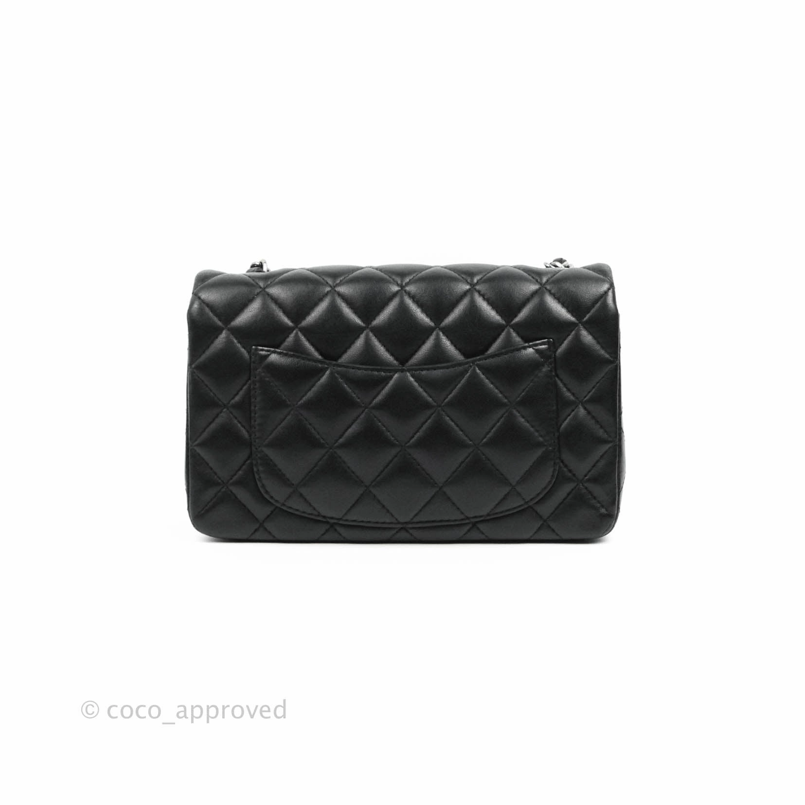 Chanel Quilted Mini Rectangular Black Lambskin Dark Silver Hardware