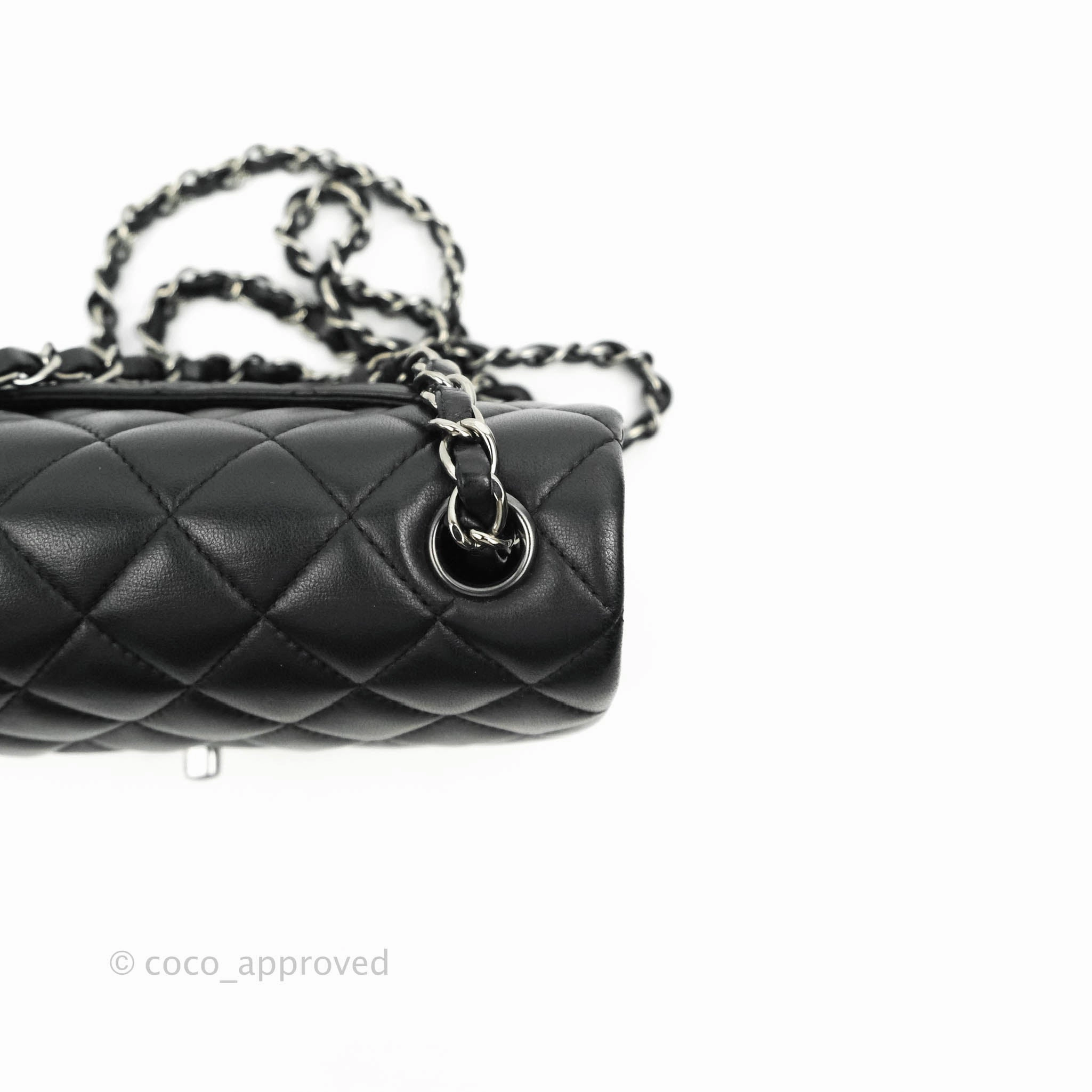 Chanel Quilted Mini Rectangular Black Lambskin Dark Silver Hardware