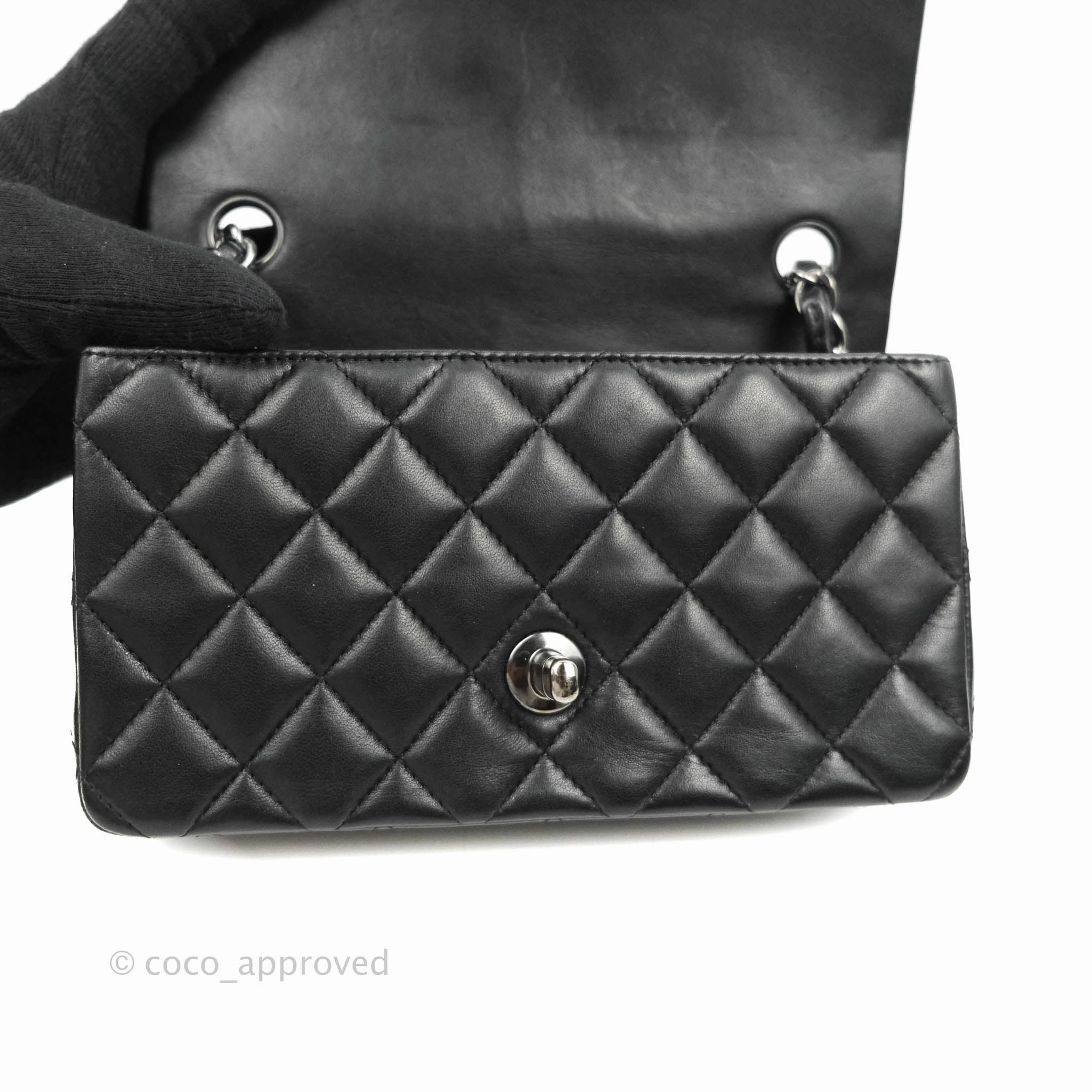 Chanel Quilted Mini Rectangular Black Lambskin Dark Silver Hardware