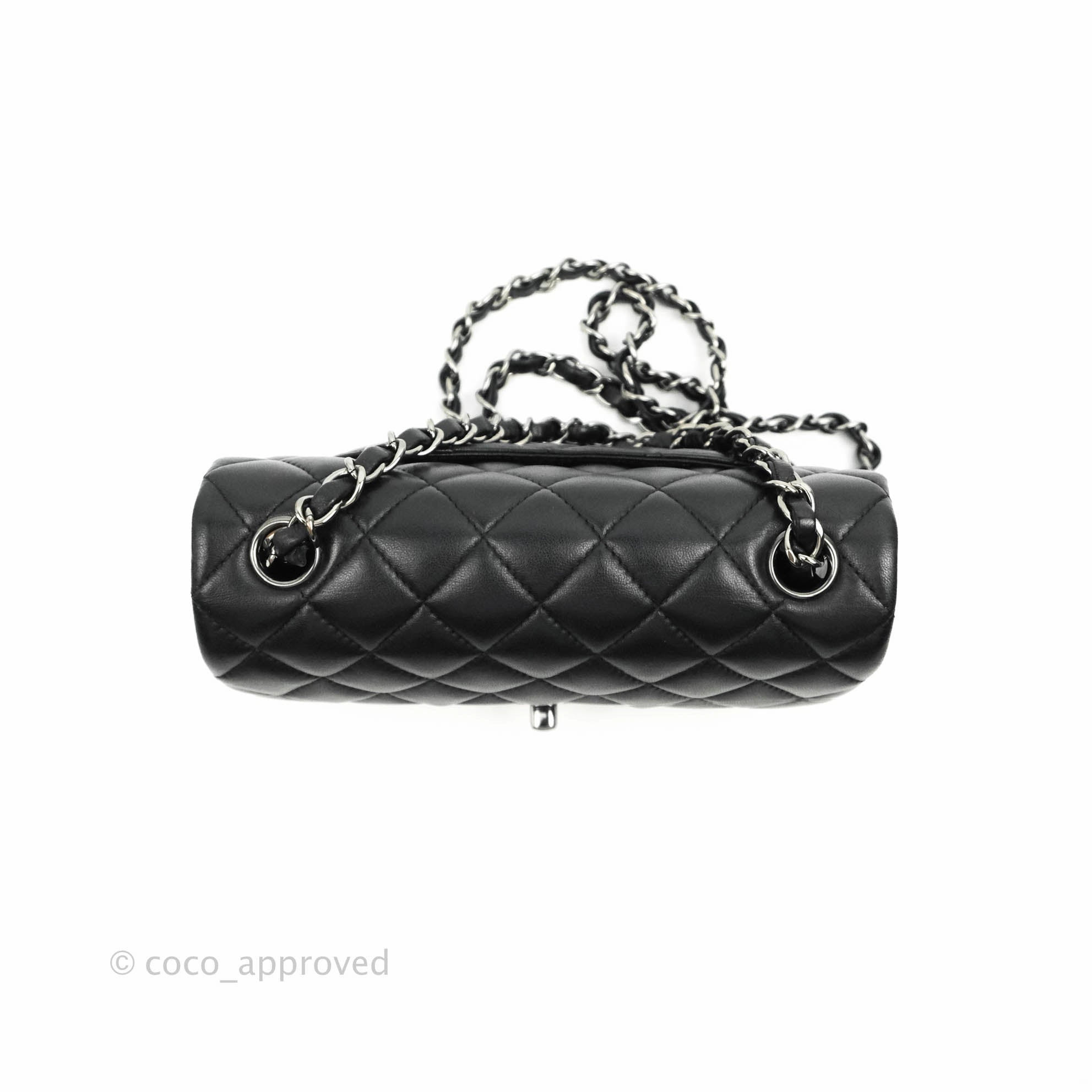 Chanel Quilted Mini Rectangular Black Lambskin Dark Silver Hardware