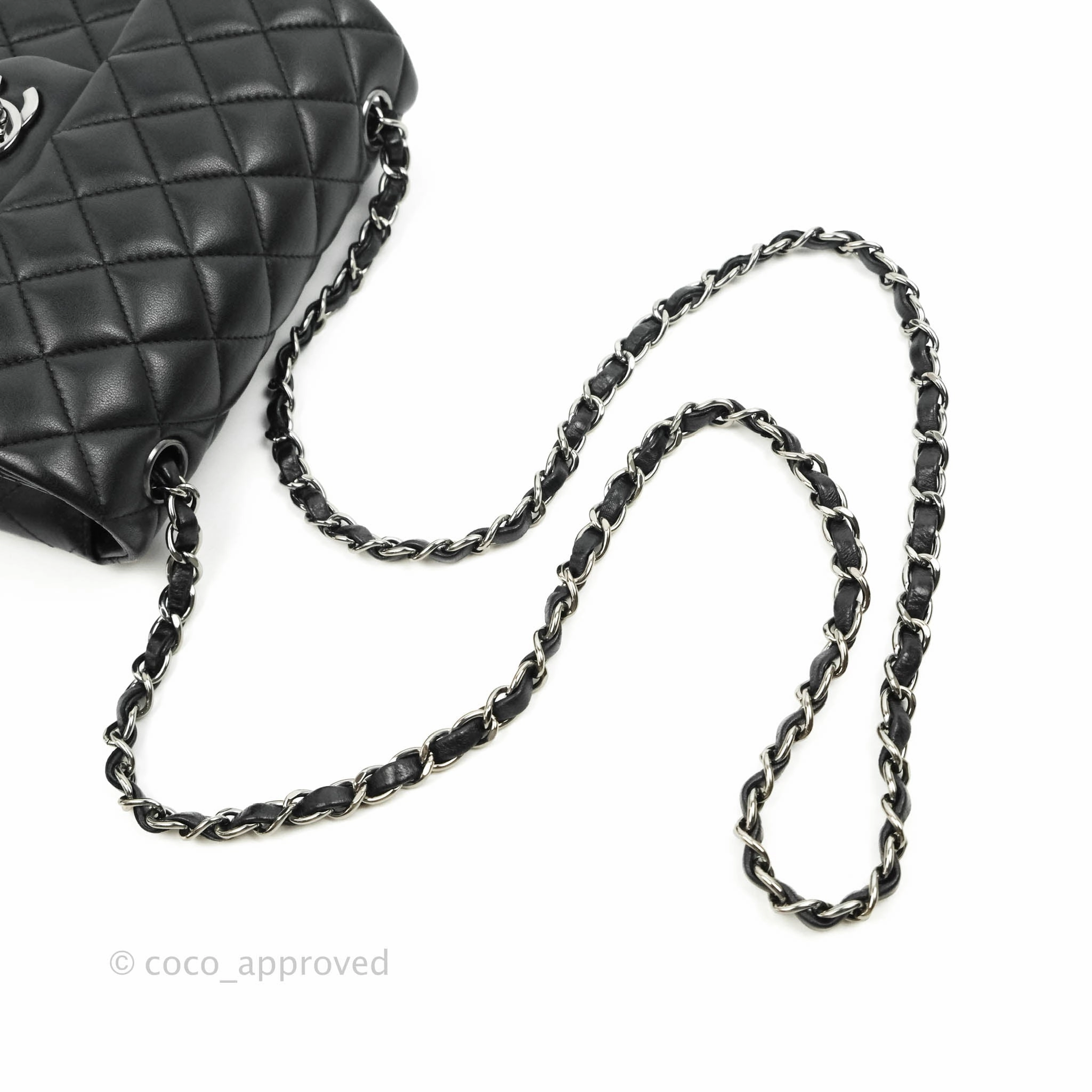 Chanel Quilted Mini Rectangular Black Lambskin Dark Silver Hardware