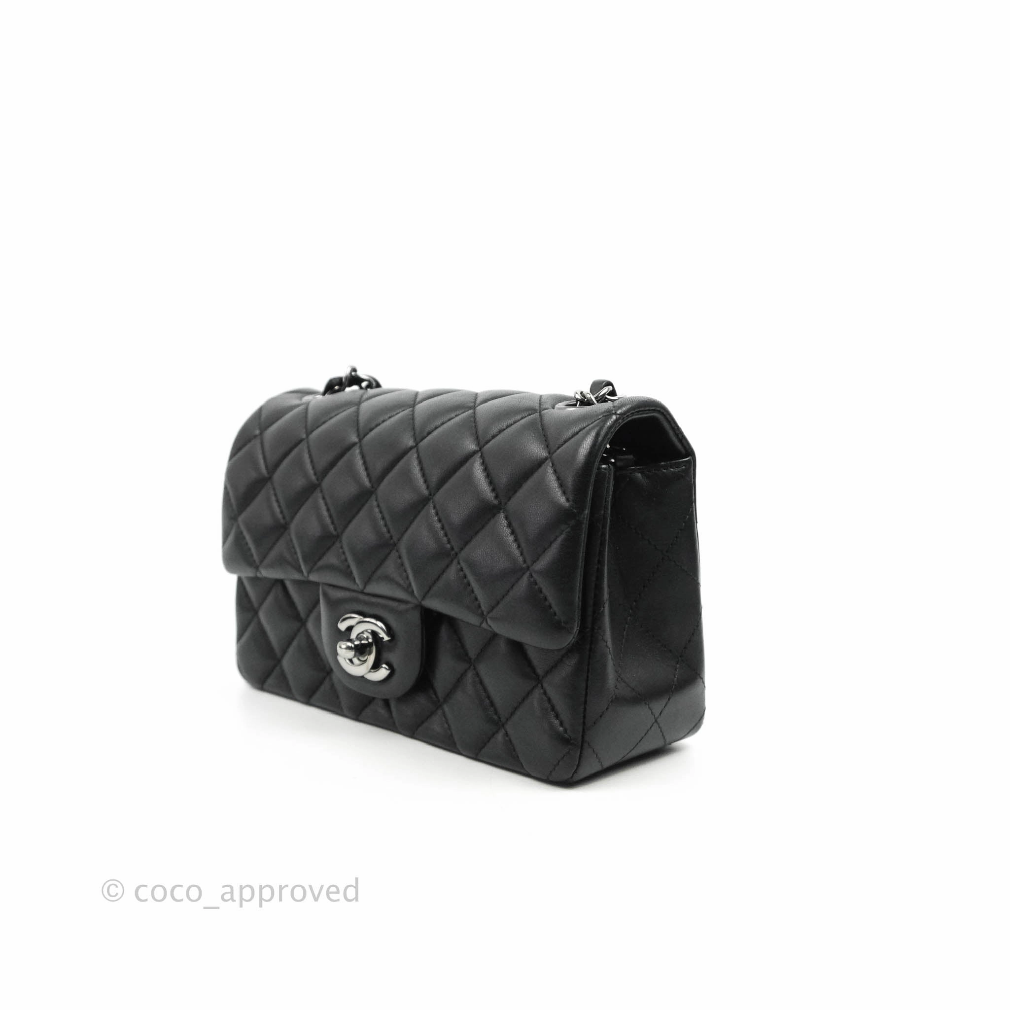 Chanel Quilted Mini Rectangular Black Lambskin Dark Silver Hardware