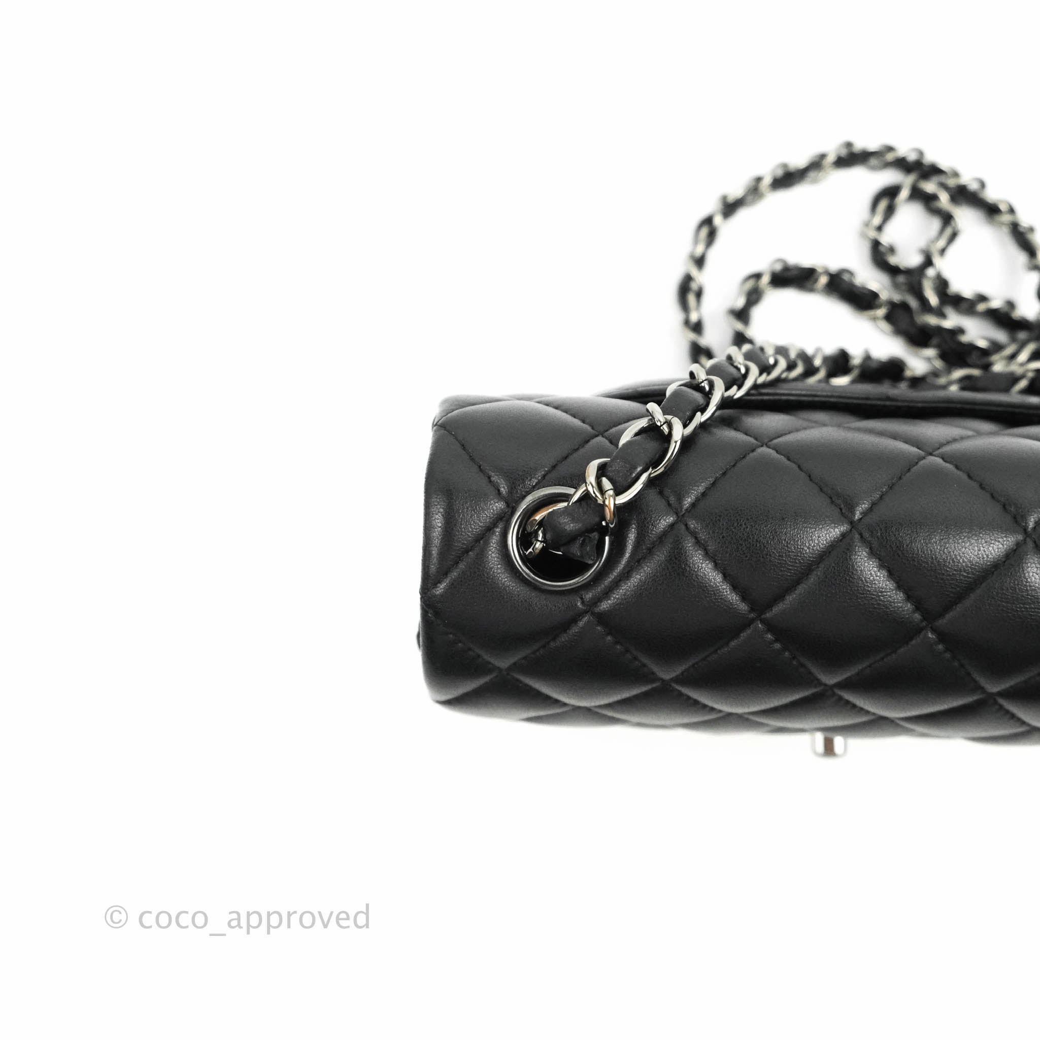 Chanel Quilted Mini Rectangular Black Lambskin Dark Silver Hardware