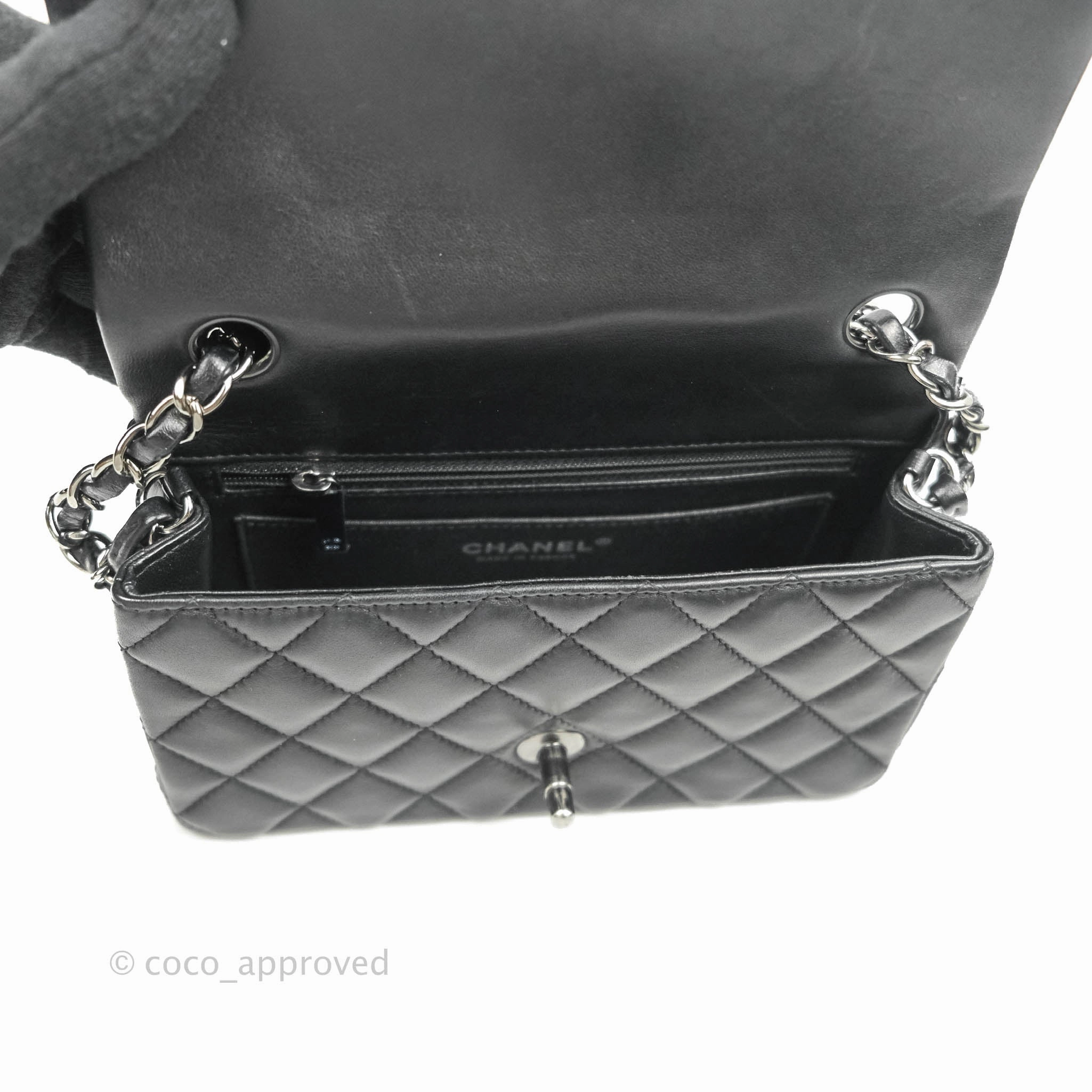 Chanel Quilted Mini Rectangular Black Lambskin Dark Silver Hardware
