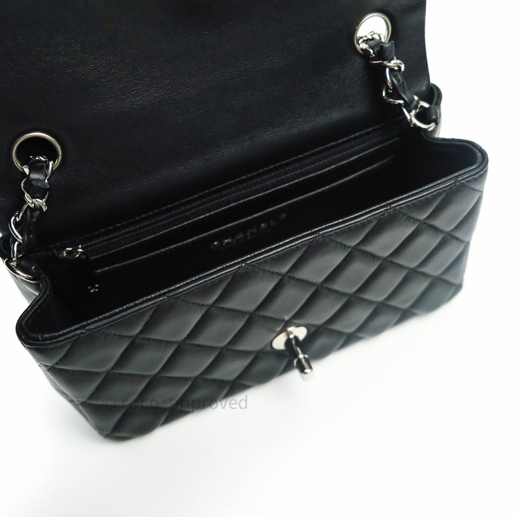 Chanel Quilted Mini Rectangular Black Lambskin Silver Hardware
