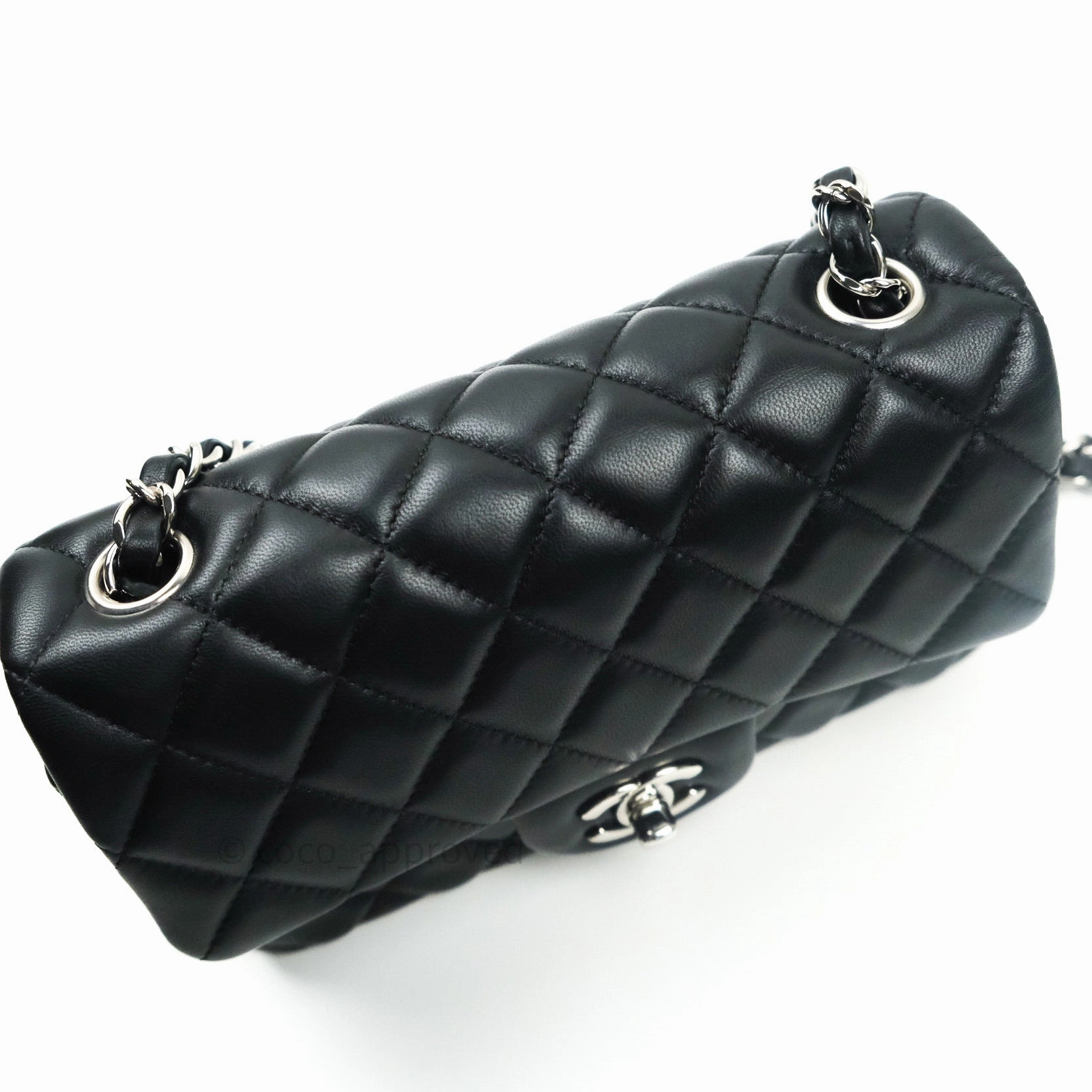 Chanel Quilted Mini Rectangular Black Lambskin Silver Hardware
