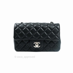 Chanel Quilted Mini Rectangular Black Lambskin Silver Hardware