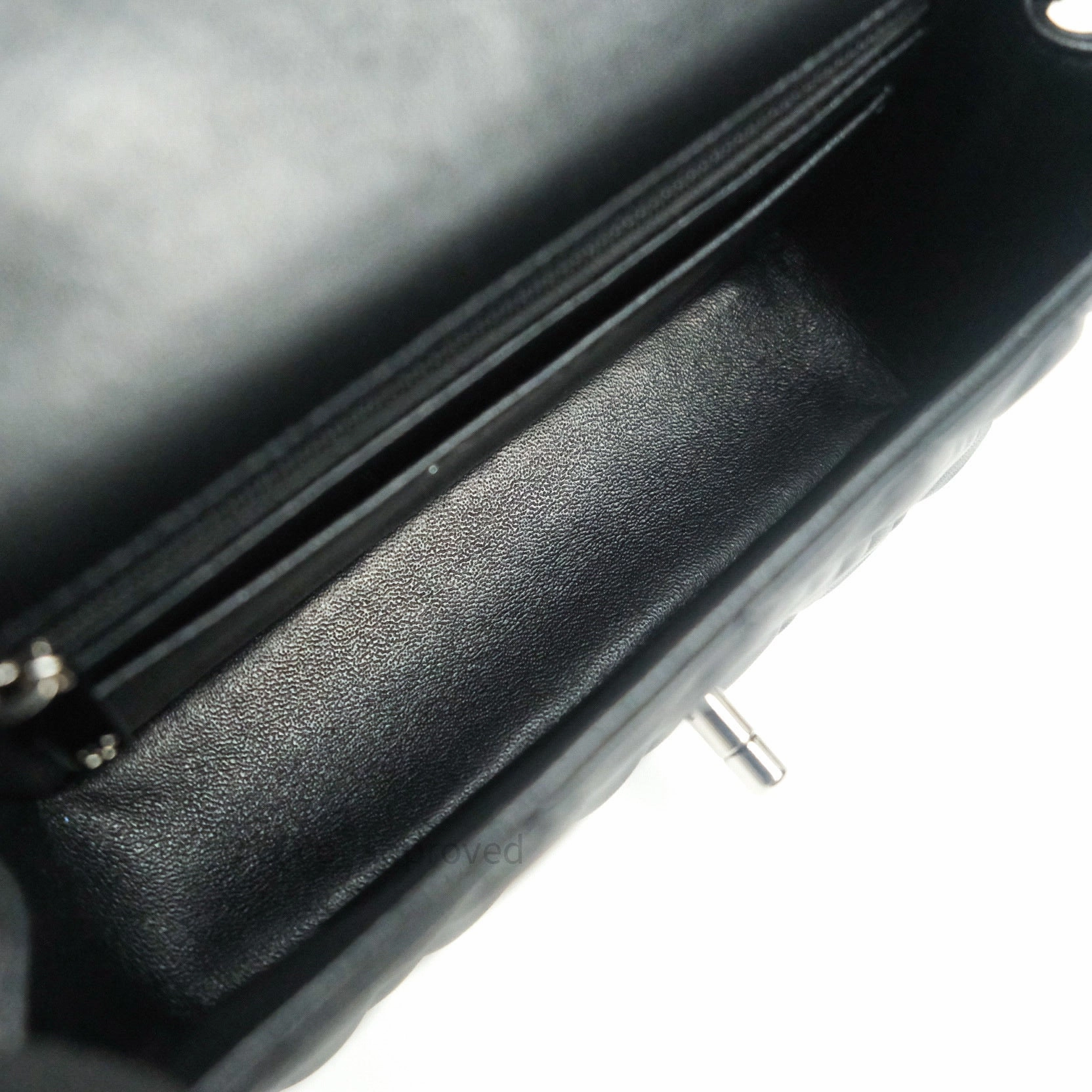 Chanel Quilted Mini Rectangular Black Lambskin Silver Hardware