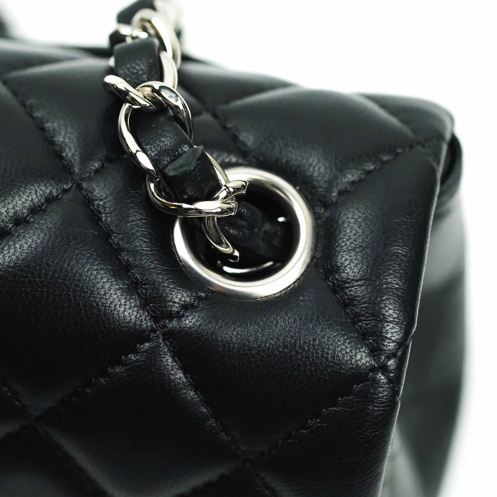 Chanel Quilted Mini Rectangular Black Lambskin Silver Hardware