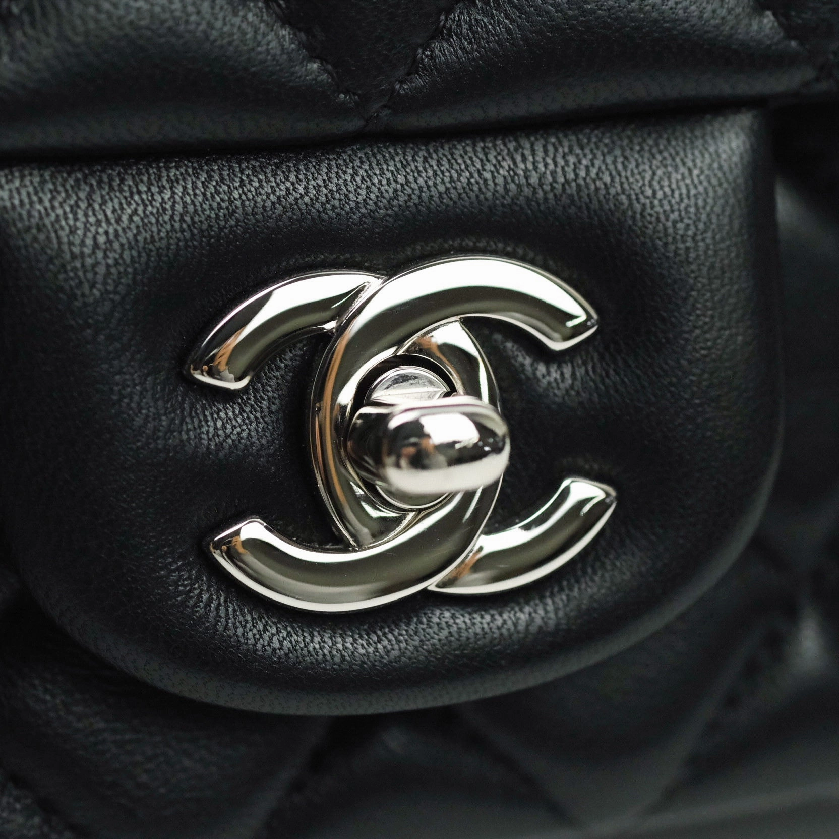 Chanel Quilted Mini Rectangular Black Lambskin Silver Hardware