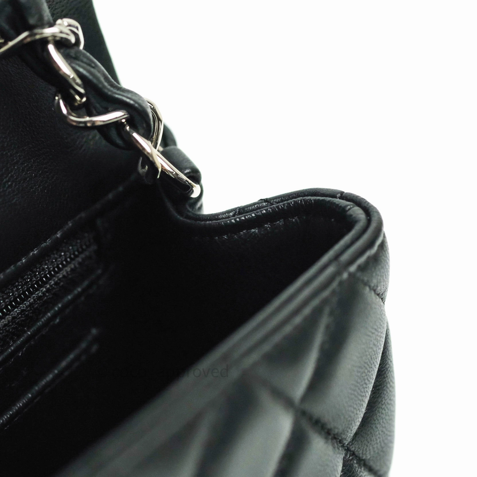 Chanel Quilted Mini Rectangular Black Lambskin Silver Hardware