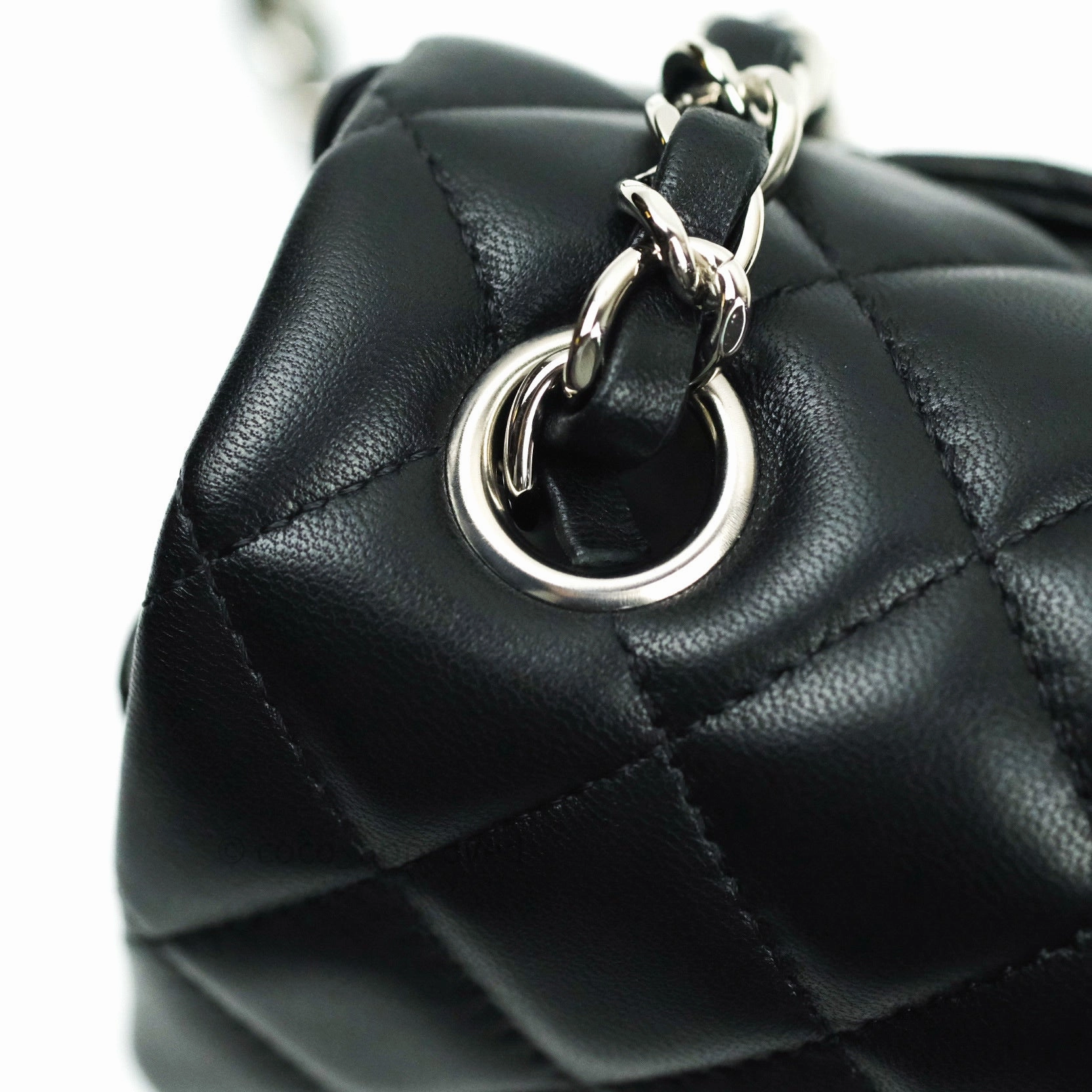 Chanel Quilted Mini Rectangular Black Lambskin Silver Hardware