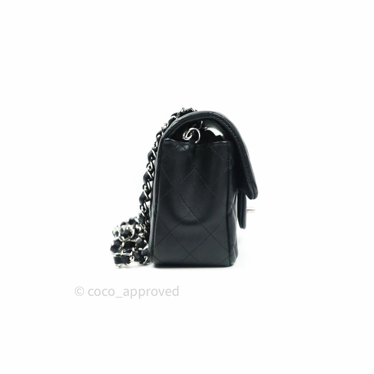 Chanel Quilted Mini Rectangular Black Lambskin Silver Hardware