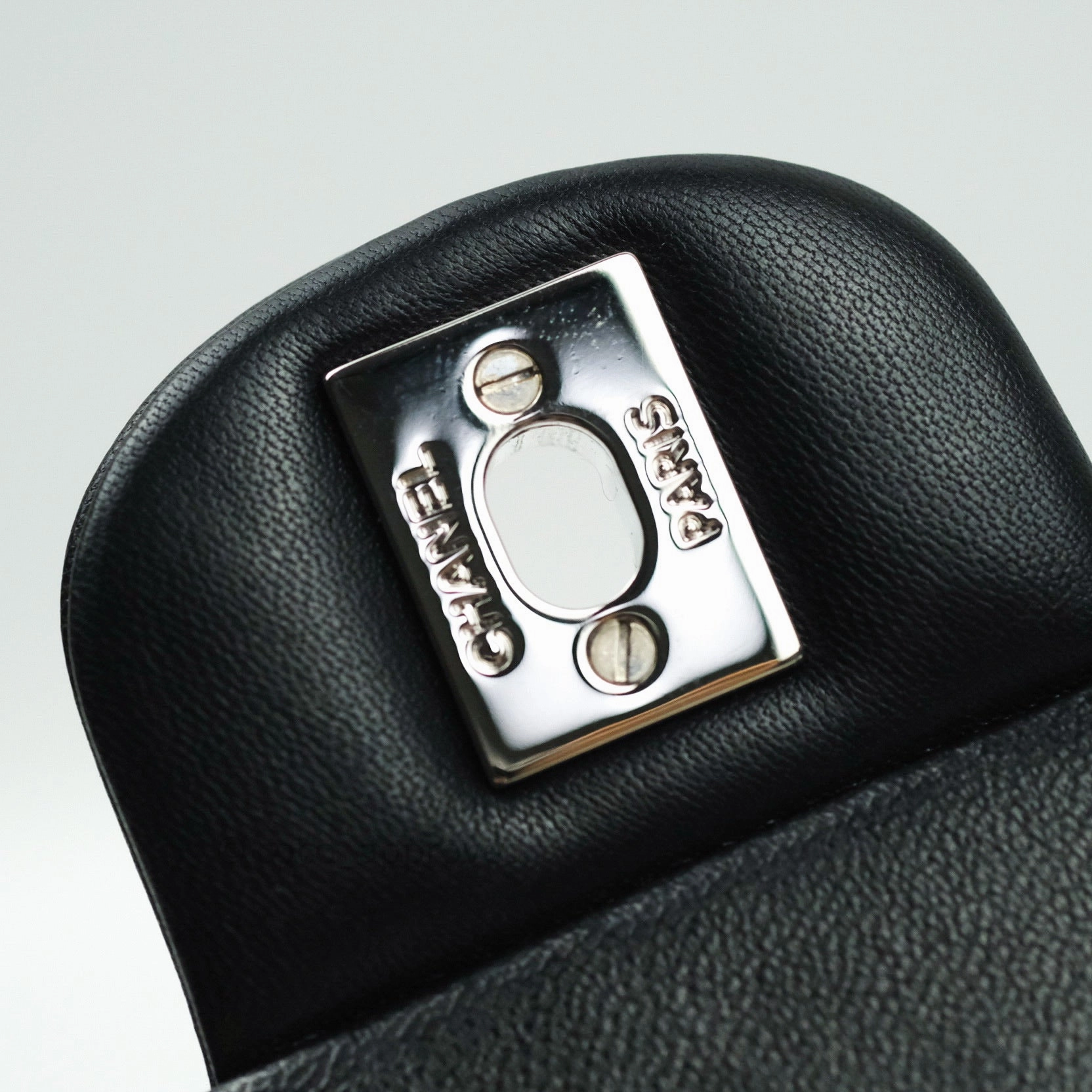 Chanel Quilted Mini Rectangular Black Lambskin Silver Hardware
