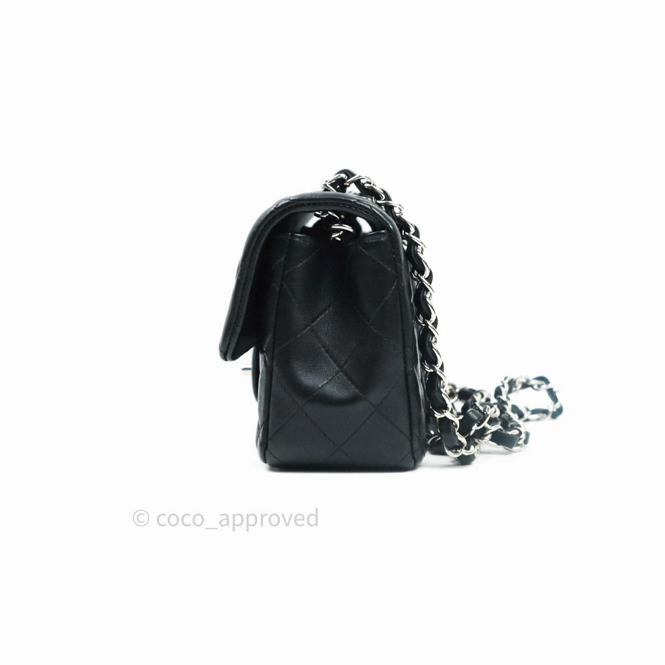 Chanel Quilted Mini Rectangular Black Lambskin Silver Hardware