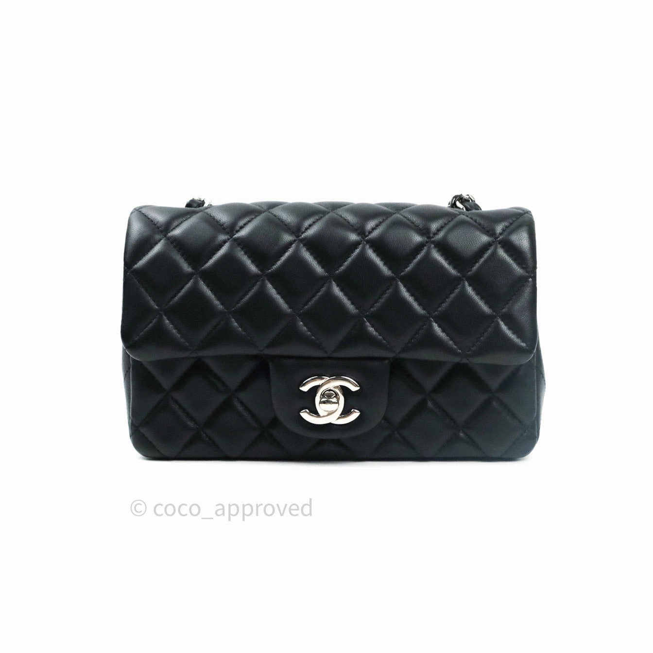 Chanel Quilted Mini Rectangular Black Lambskin Silver Hardware
