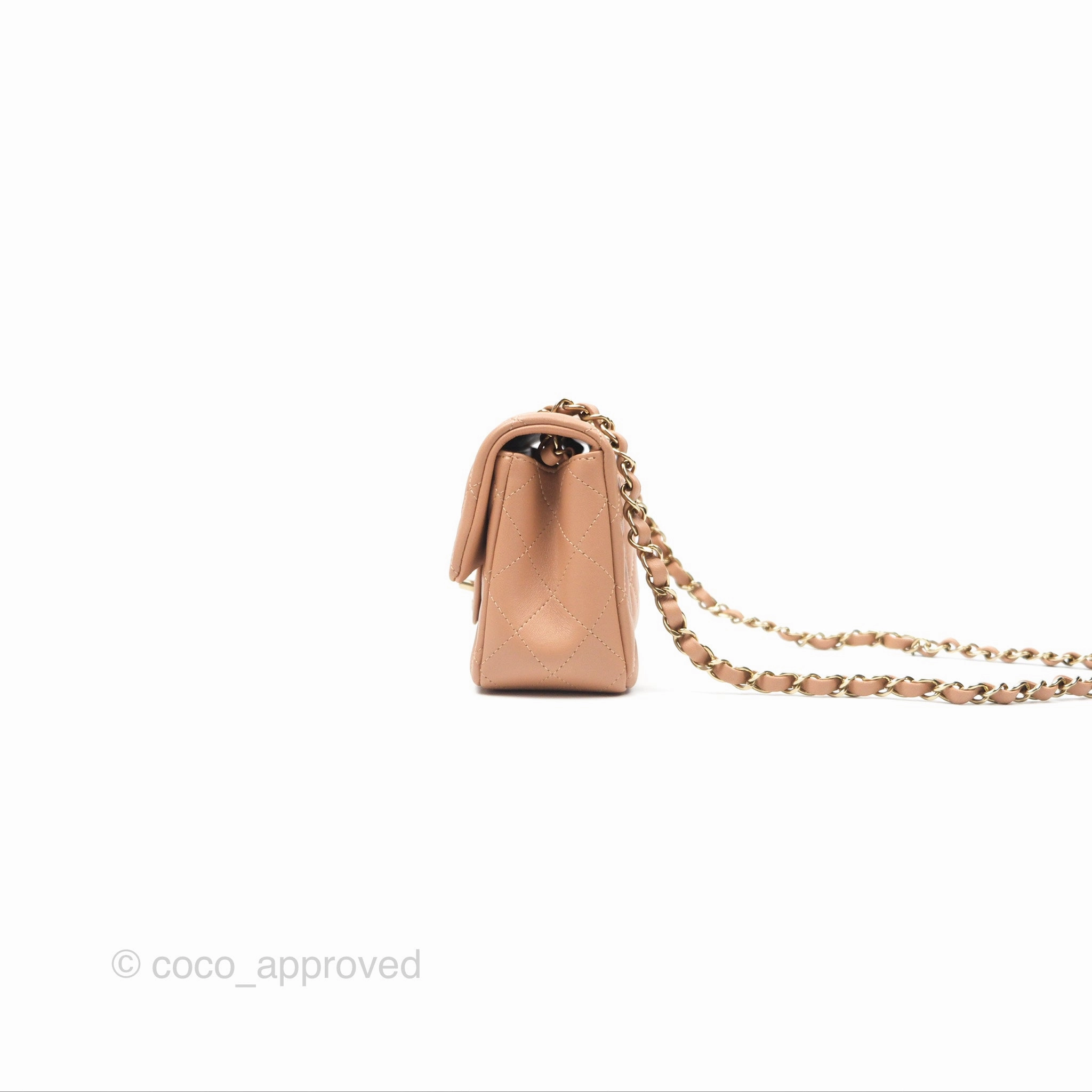 Chanel Quilted Mini Rectangular Dark Beige Lambskin Gold Hardware