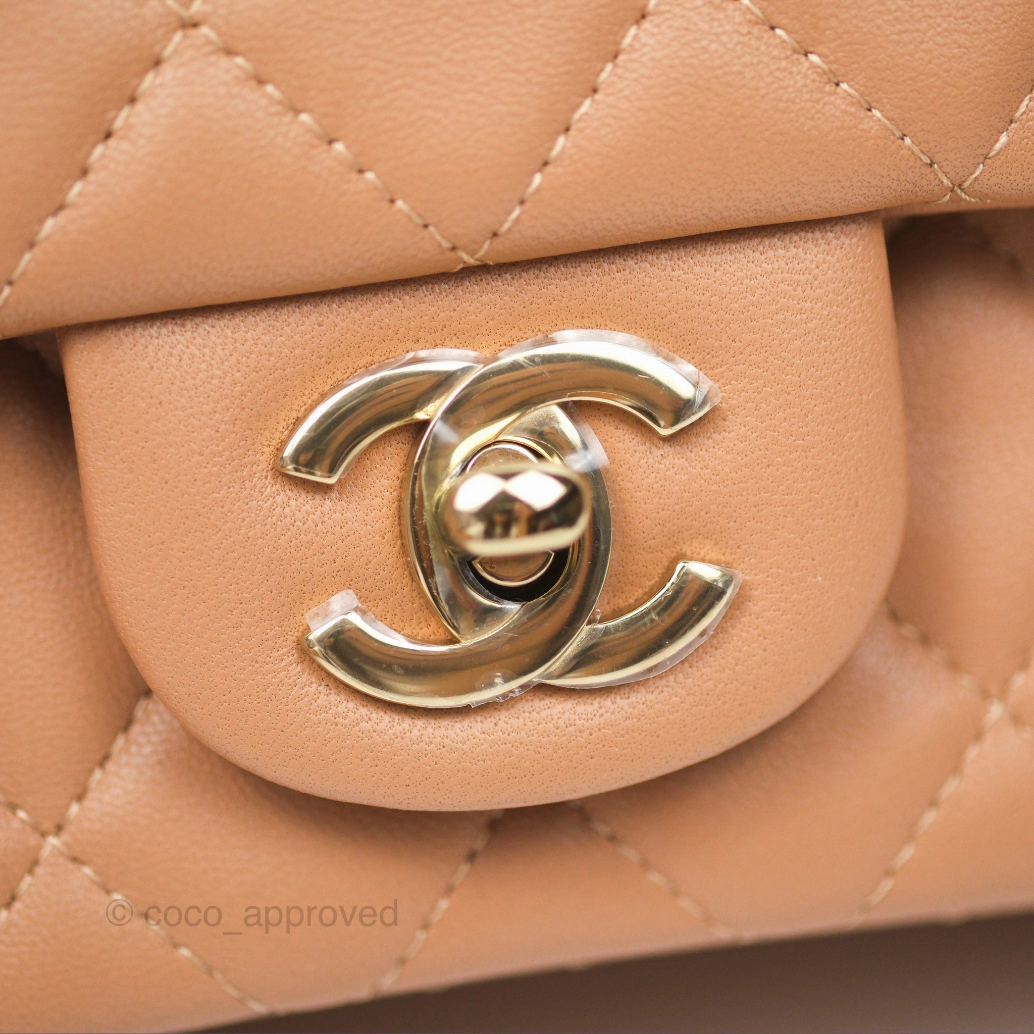 Chanel Quilted Mini Rectangular Dark Beige Lambskin Gold Hardware