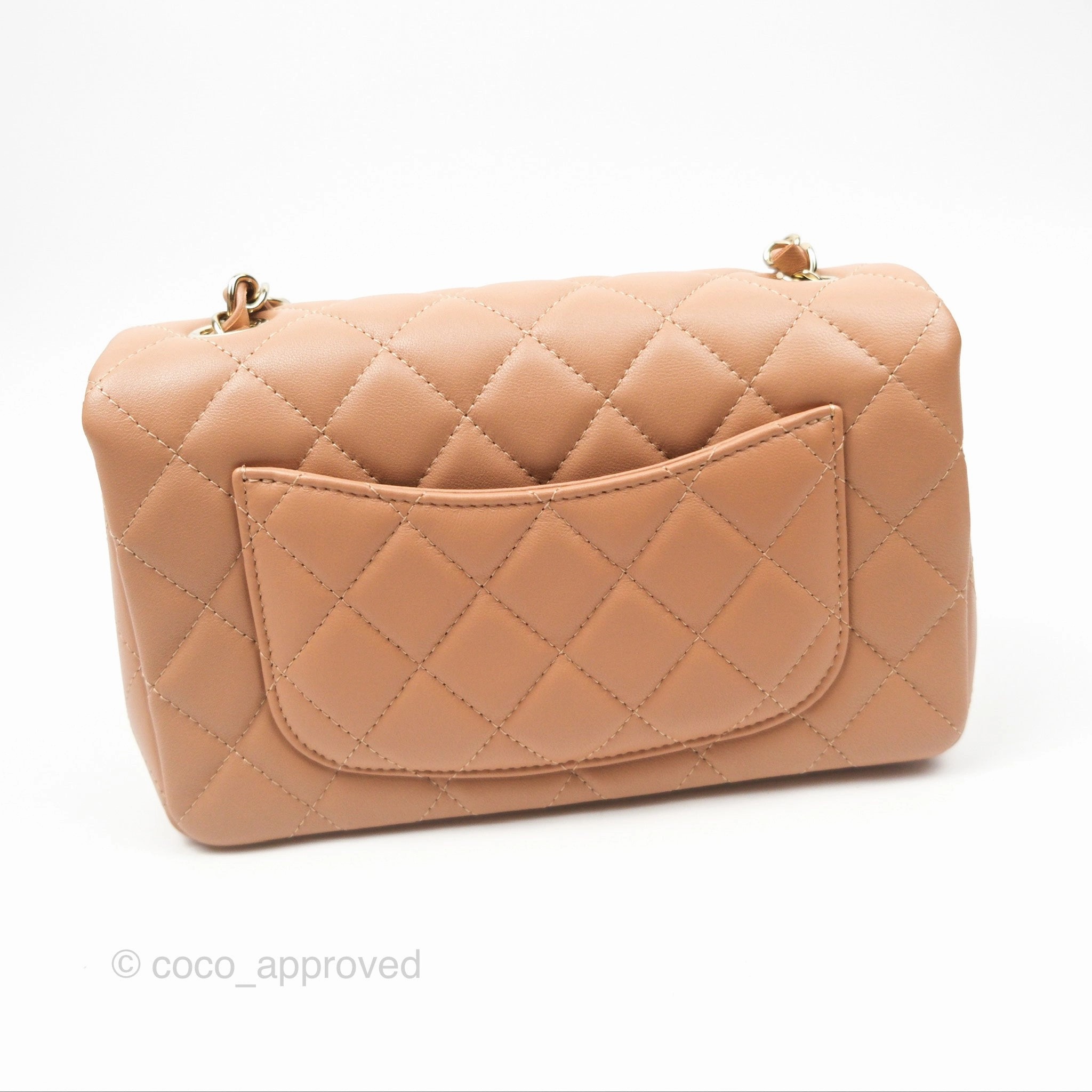 Chanel Quilted Mini Rectangular Dark Beige Lambskin Gold Hardware