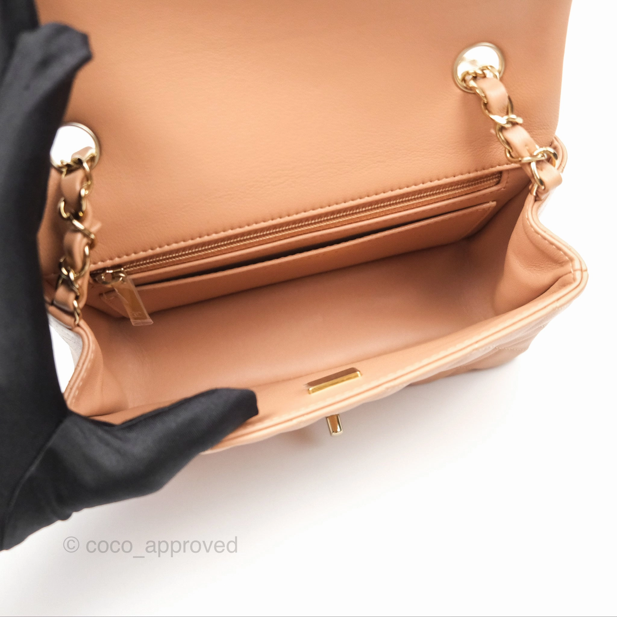 Chanel Quilted Mini Rectangular Dark Beige Lambskin Gold Hardware
