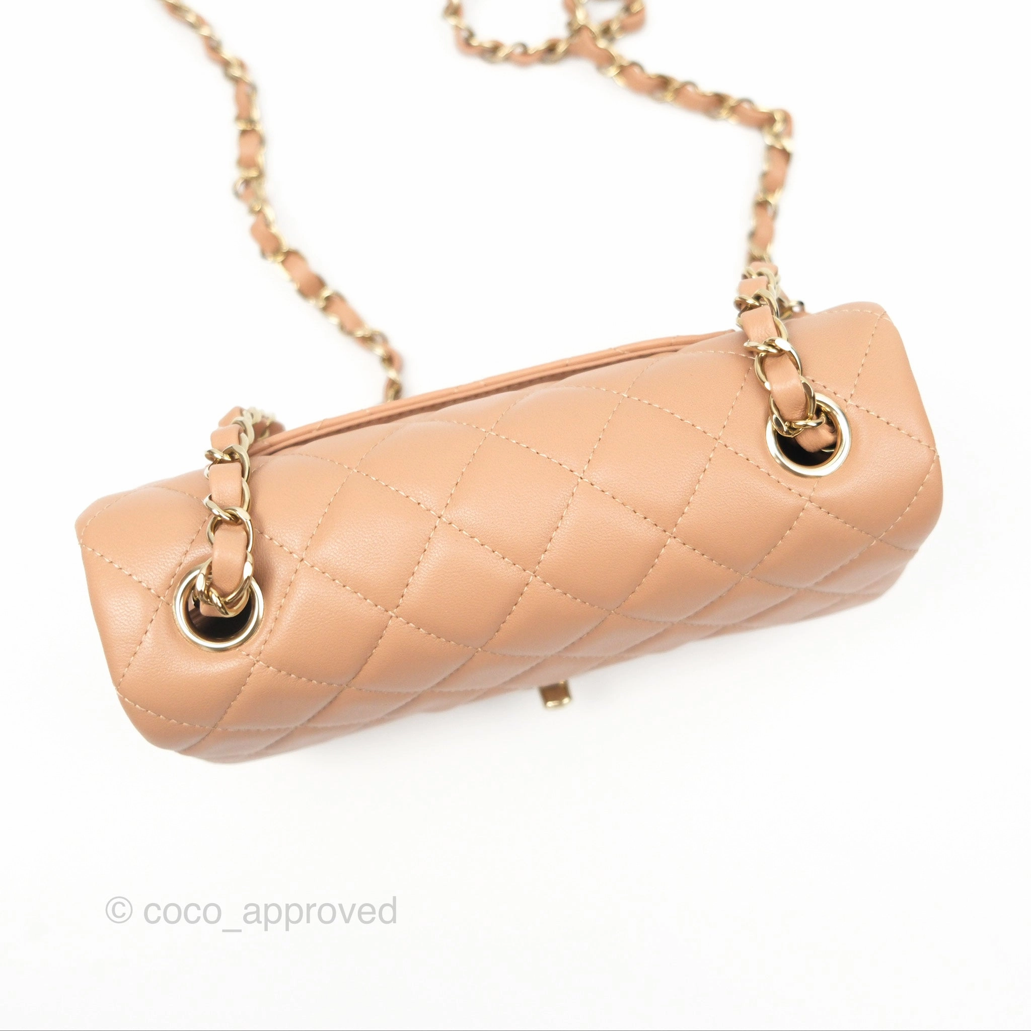 Chanel Quilted Mini Rectangular Dark Beige Lambskin Gold Hardware