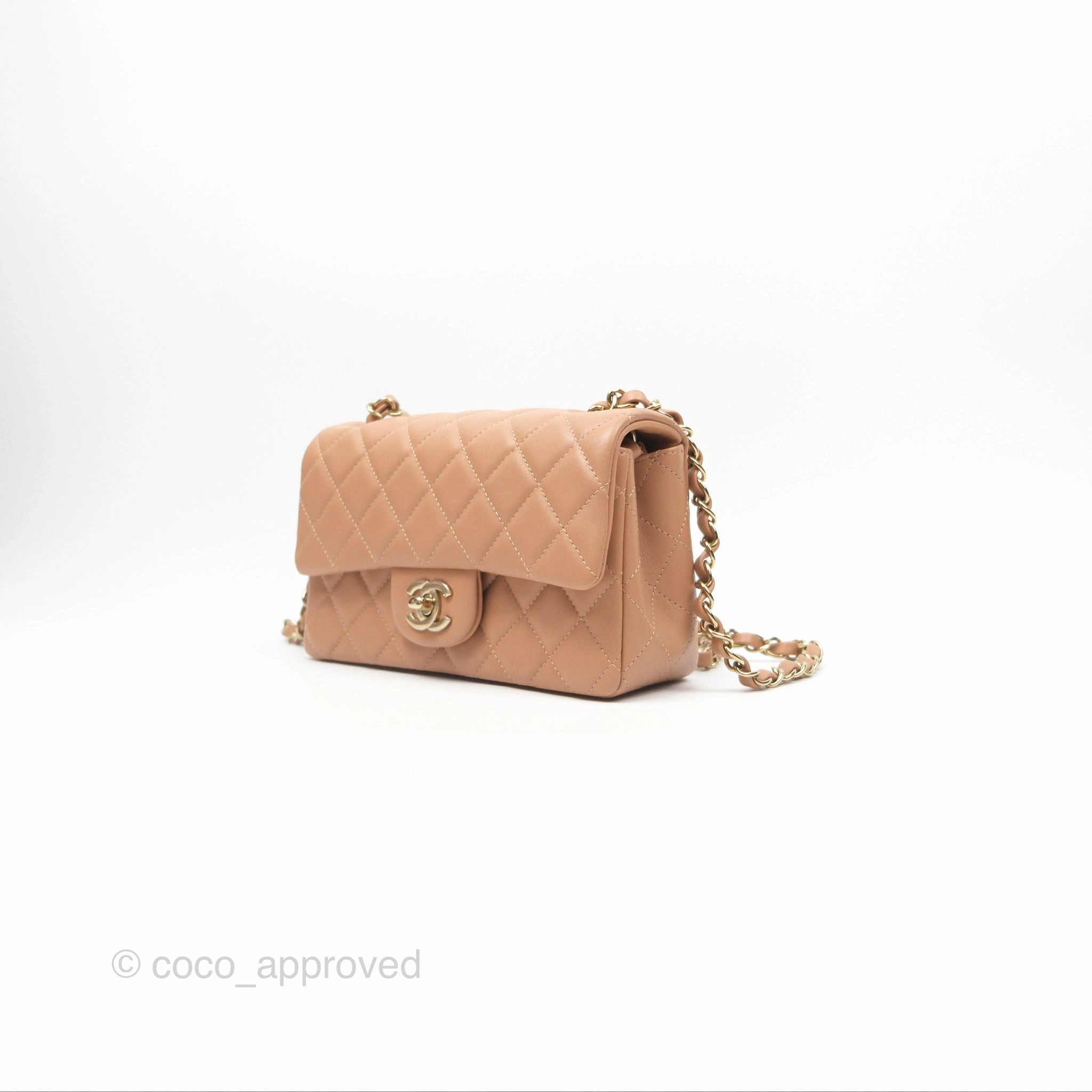 Chanel Quilted Mini Rectangular Dark Beige Lambskin Gold Hardware