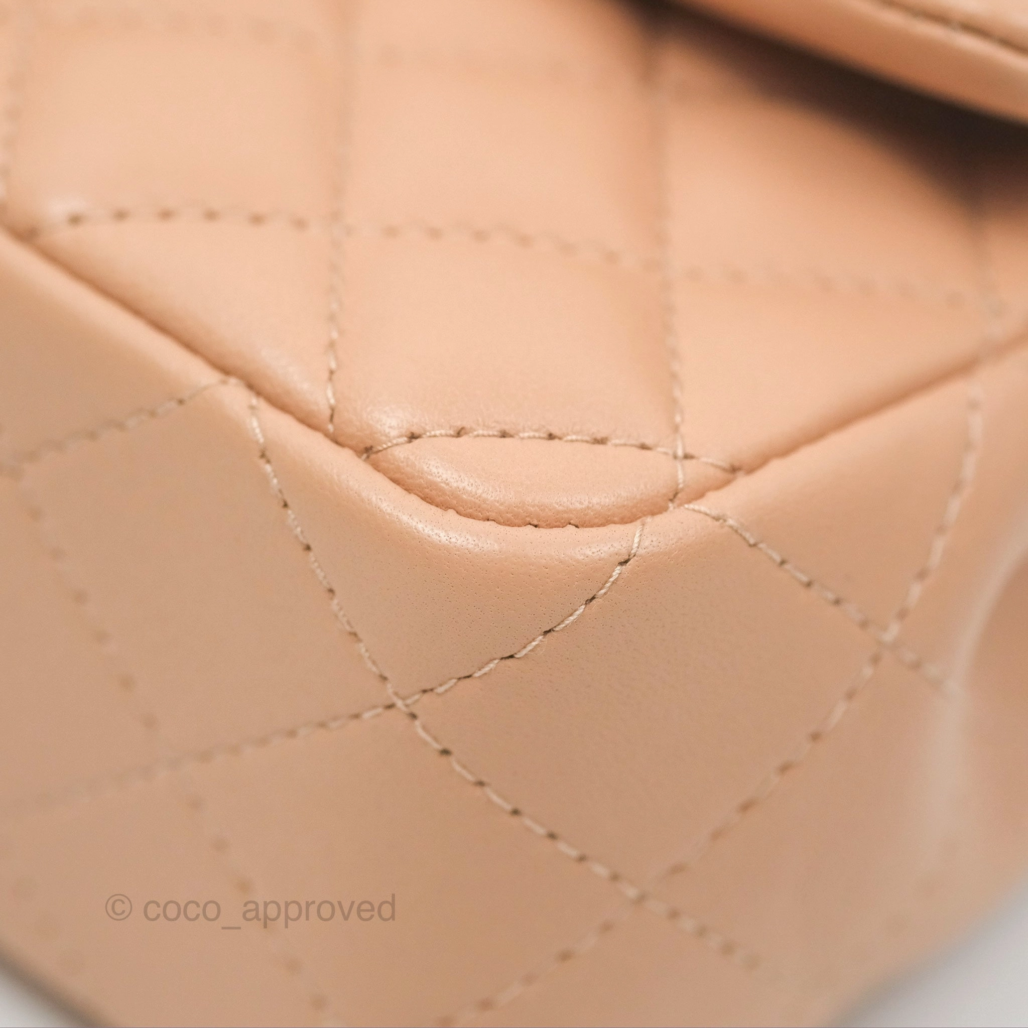 Chanel Quilted Mini Rectangular Flap Beige Lambskin Gold Hardware
