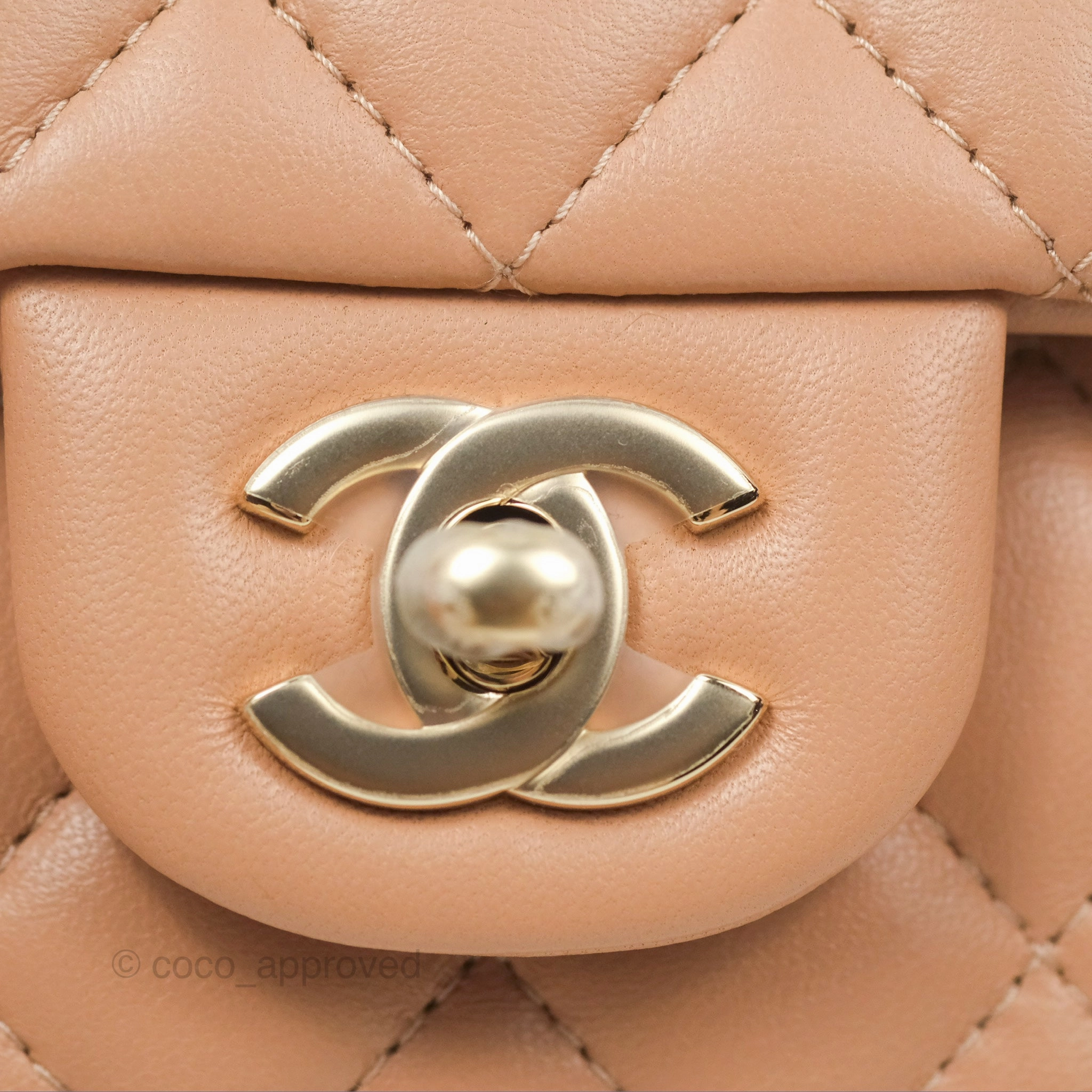 Chanel Quilted Mini Rectangular Flap Beige Lambskin Gold Hardware