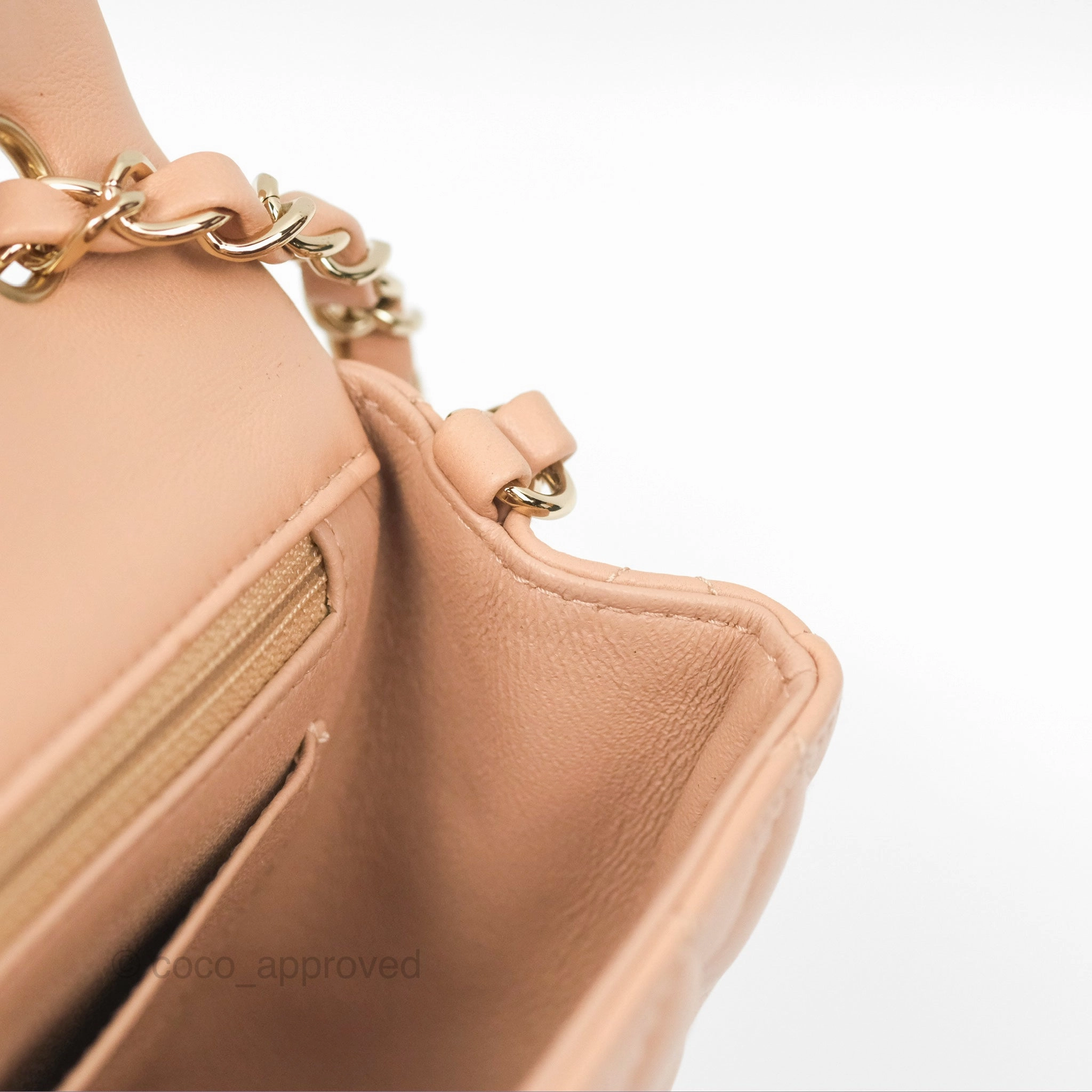Chanel Quilted Mini Rectangular Flap Beige Lambskin Gold Hardware