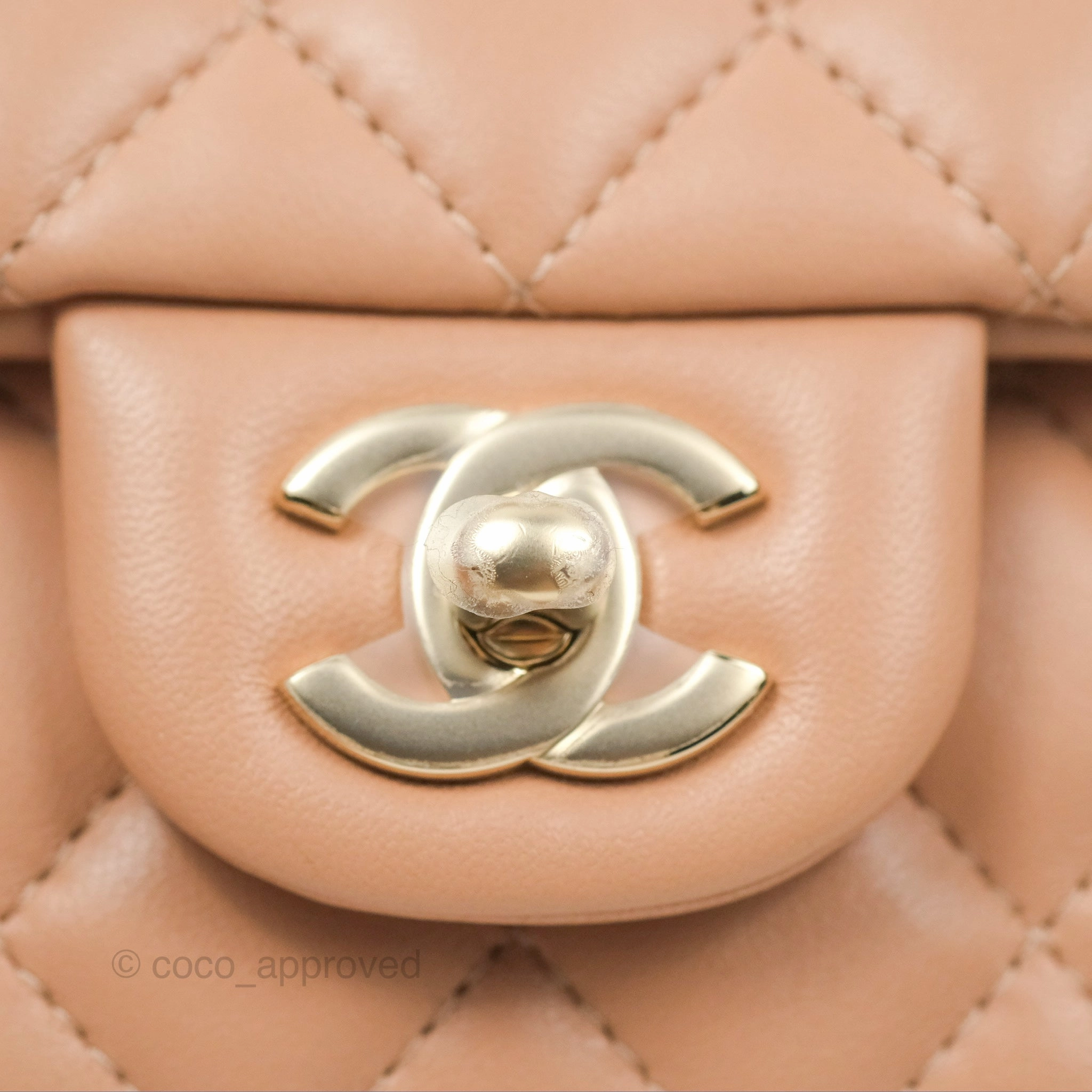 Chanel Quilted Mini Rectangular Flap Beige Lambskin Gold Hardware