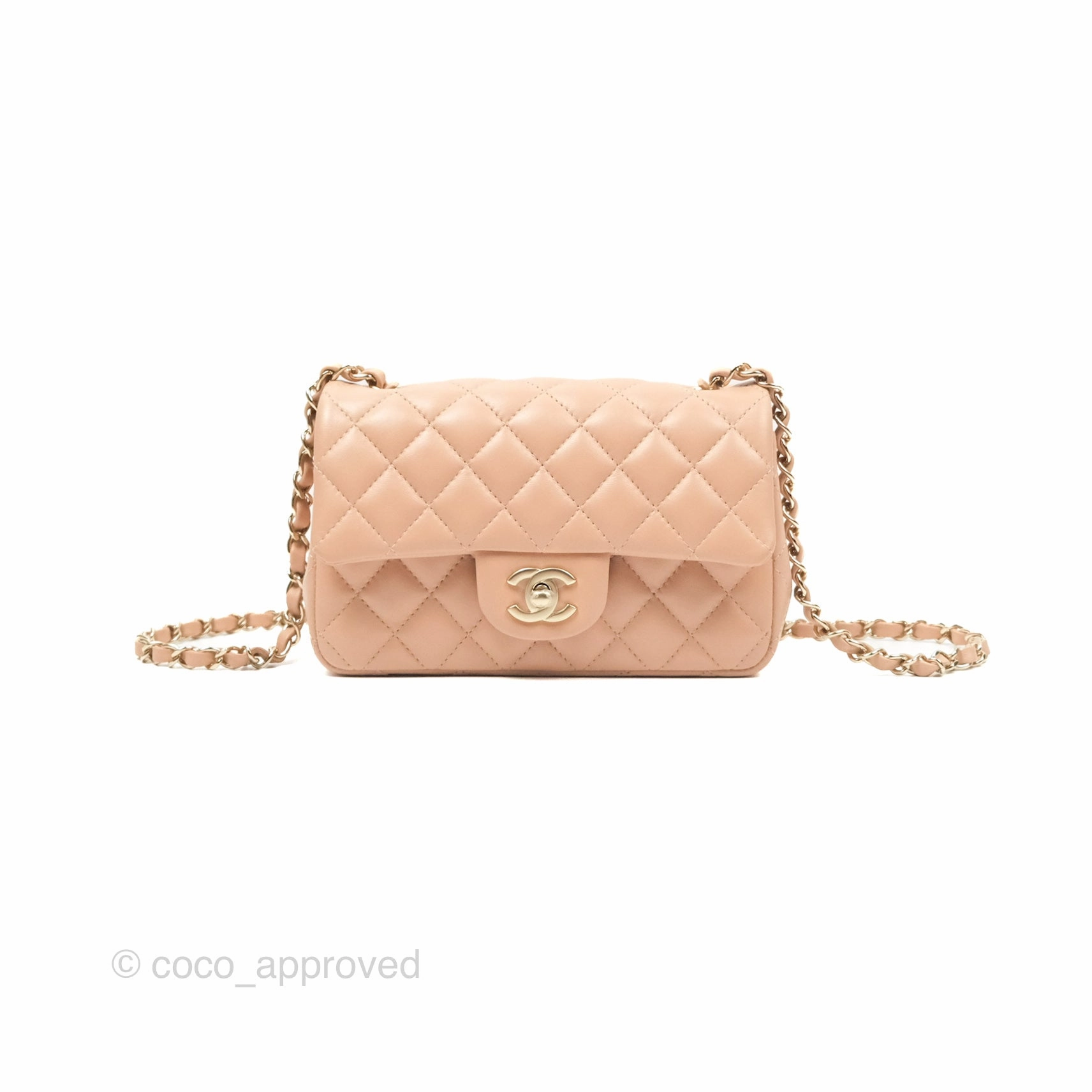 Chanel Quilted Mini Rectangular Flap Beige Lambskin Gold Hardware