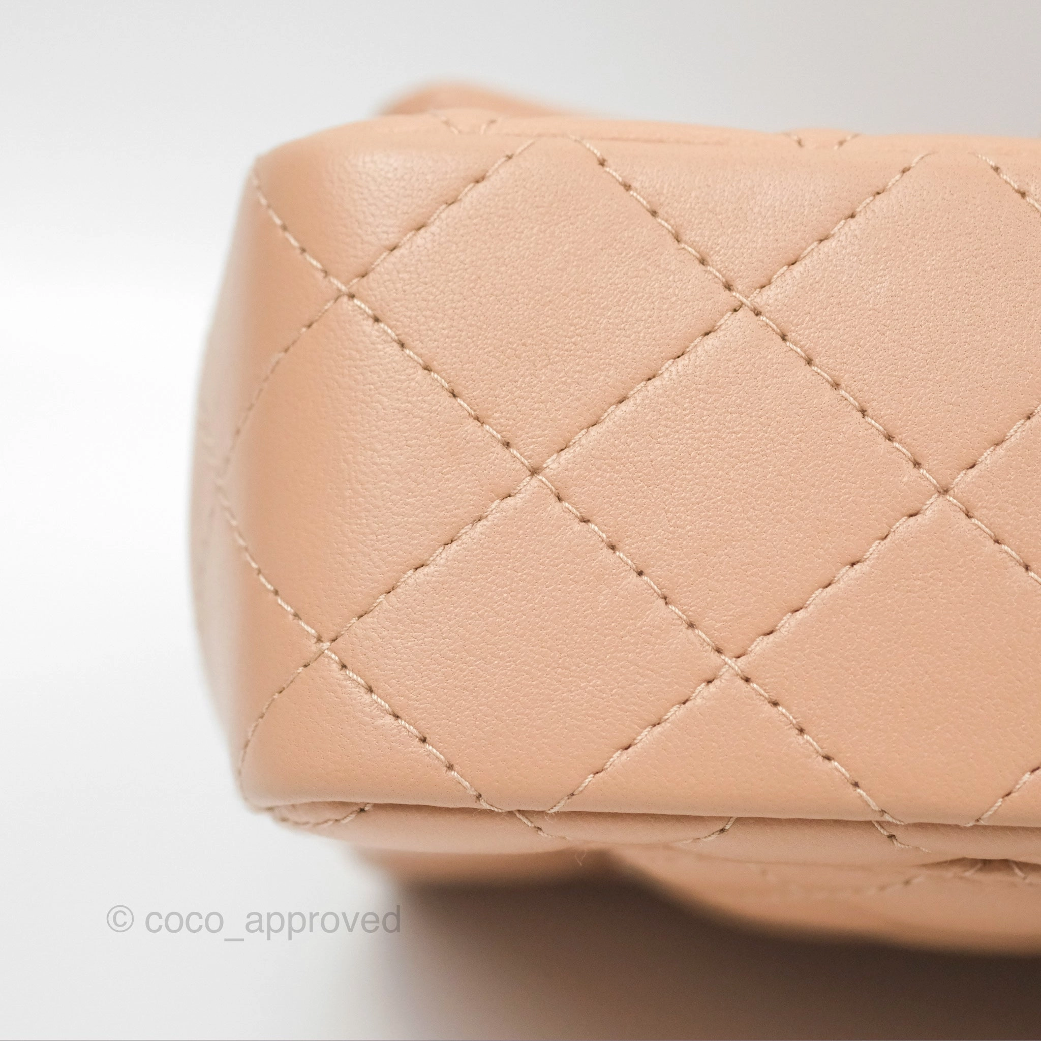 Chanel Quilted Mini Rectangular Flap Beige Lambskin Gold Hardware