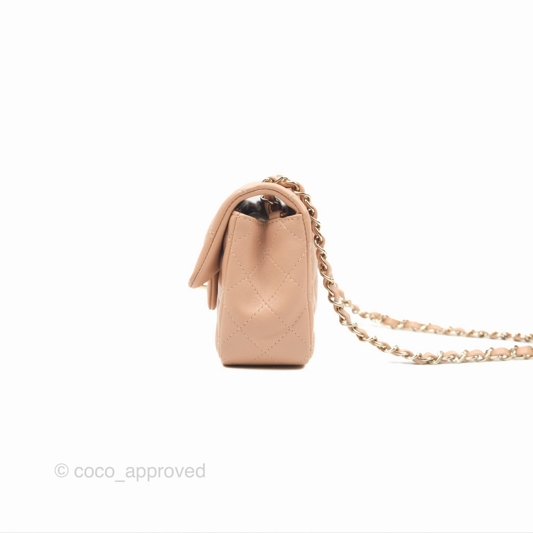 Chanel Quilted Mini Rectangular Flap Beige Lambskin Gold Hardware