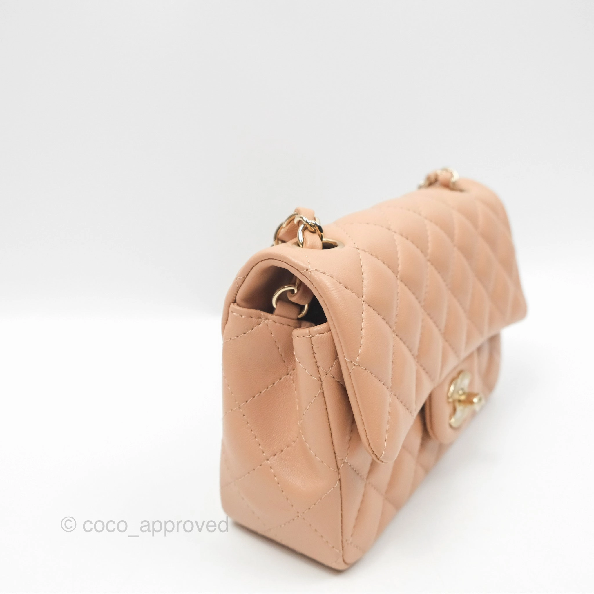 Chanel Quilted Mini Rectangular Flap Beige Lambskin Gold Hardware
