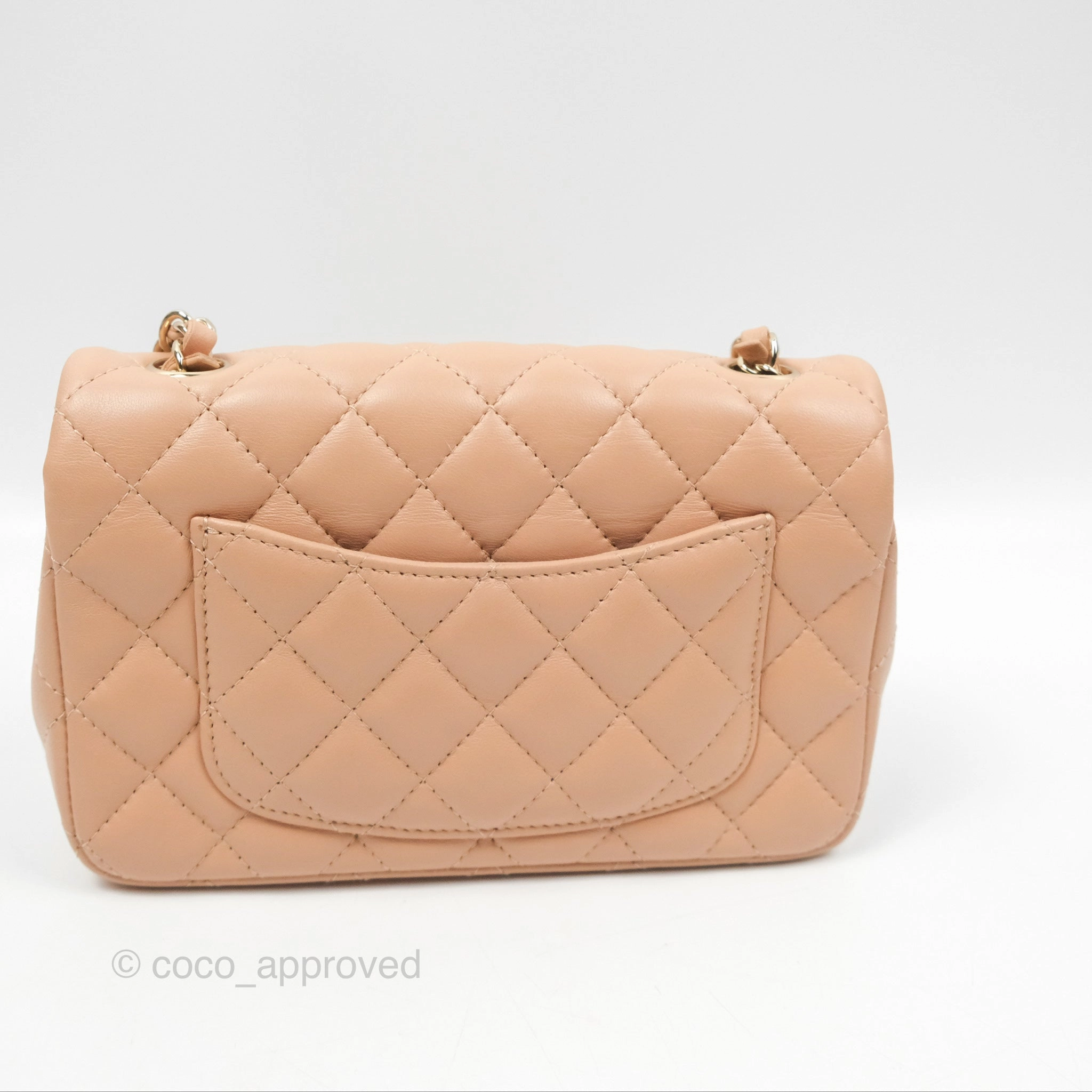Chanel Quilted Mini Rectangular Flap Beige Lambskin Gold Hardware