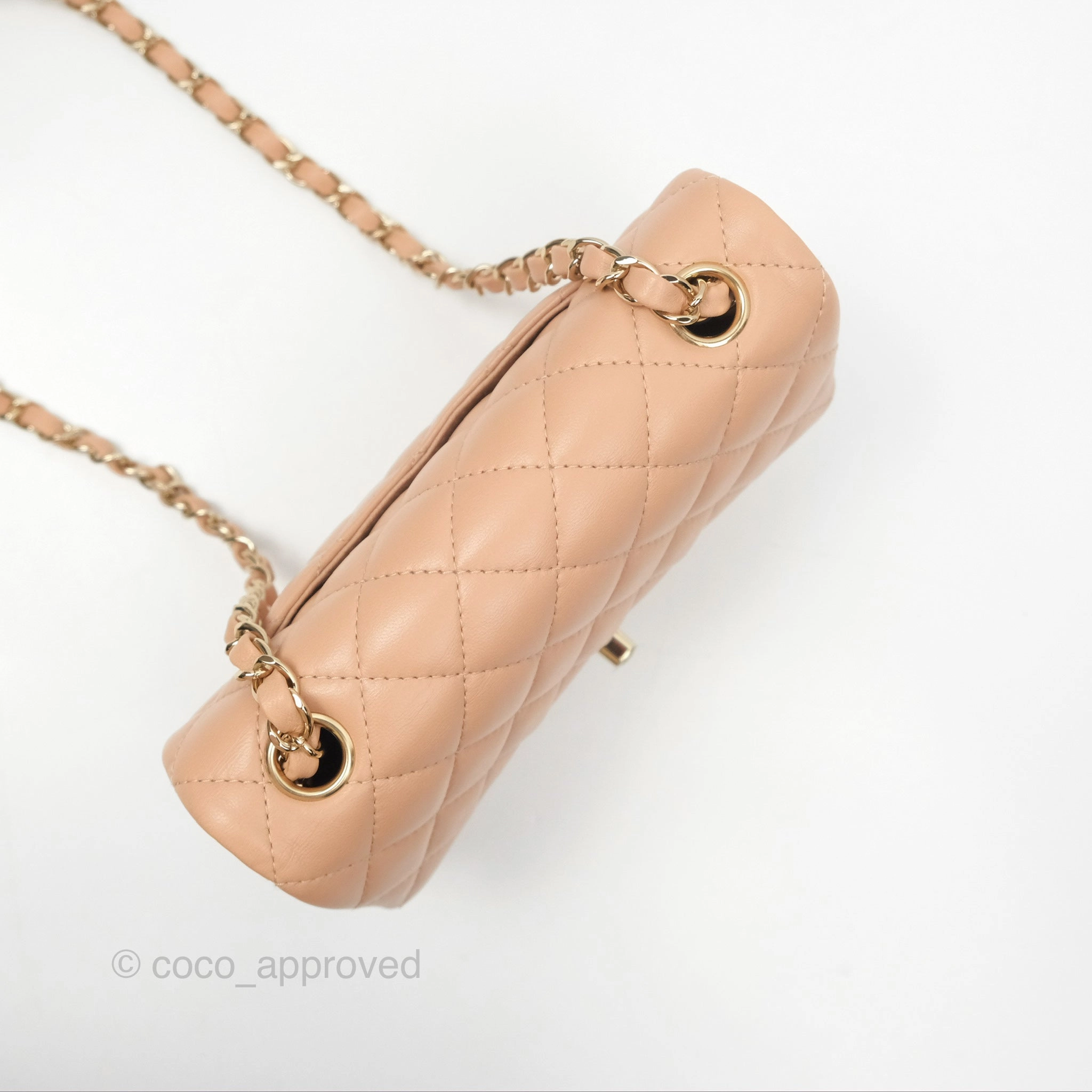 Chanel Quilted Mini Rectangular Flap Beige Lambskin Gold Hardware