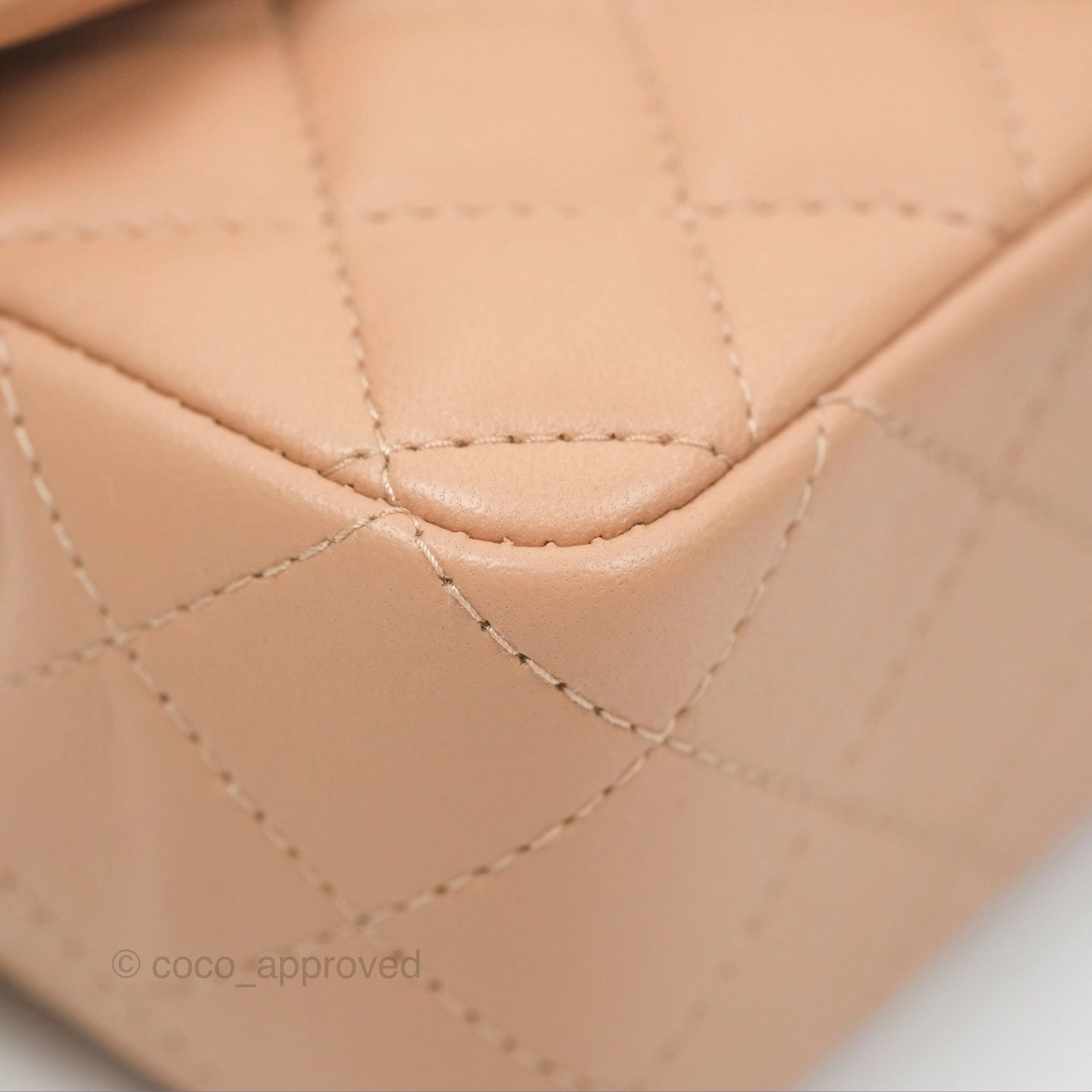 Chanel Quilted Mini Rectangular Flap Beige Lambskin Gold Hardware