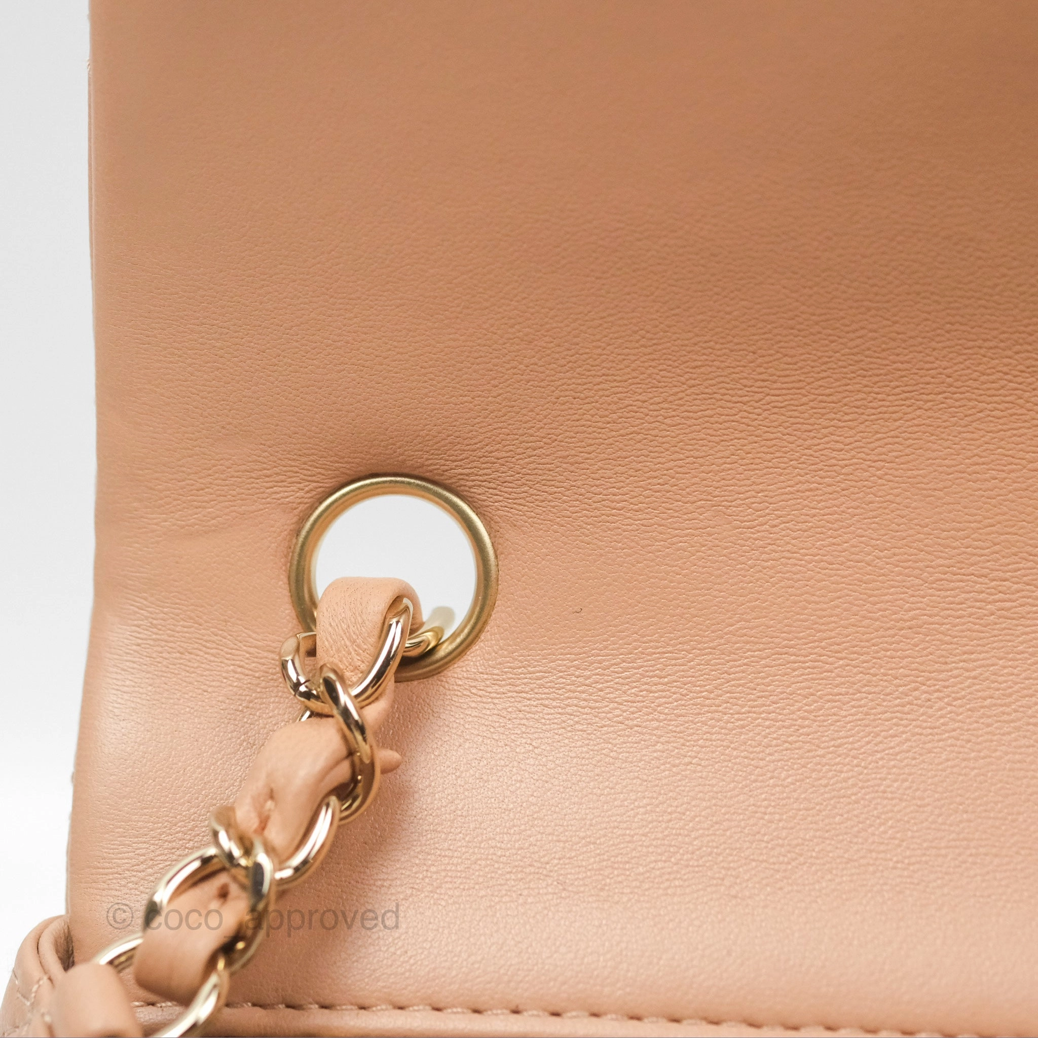 Chanel Quilted Mini Rectangular Flap Beige Lambskin Gold Hardware