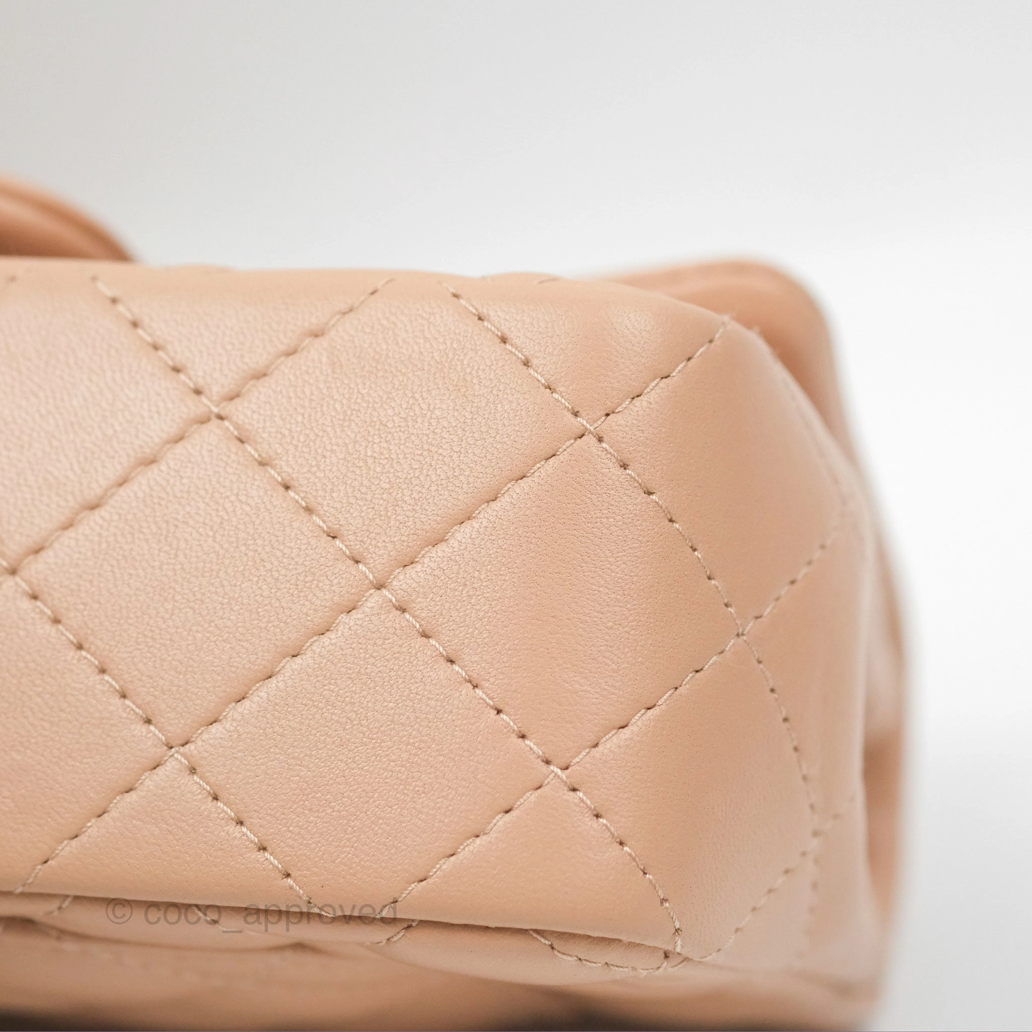 Chanel Quilted Mini Rectangular Flap Beige Lambskin Gold Hardware