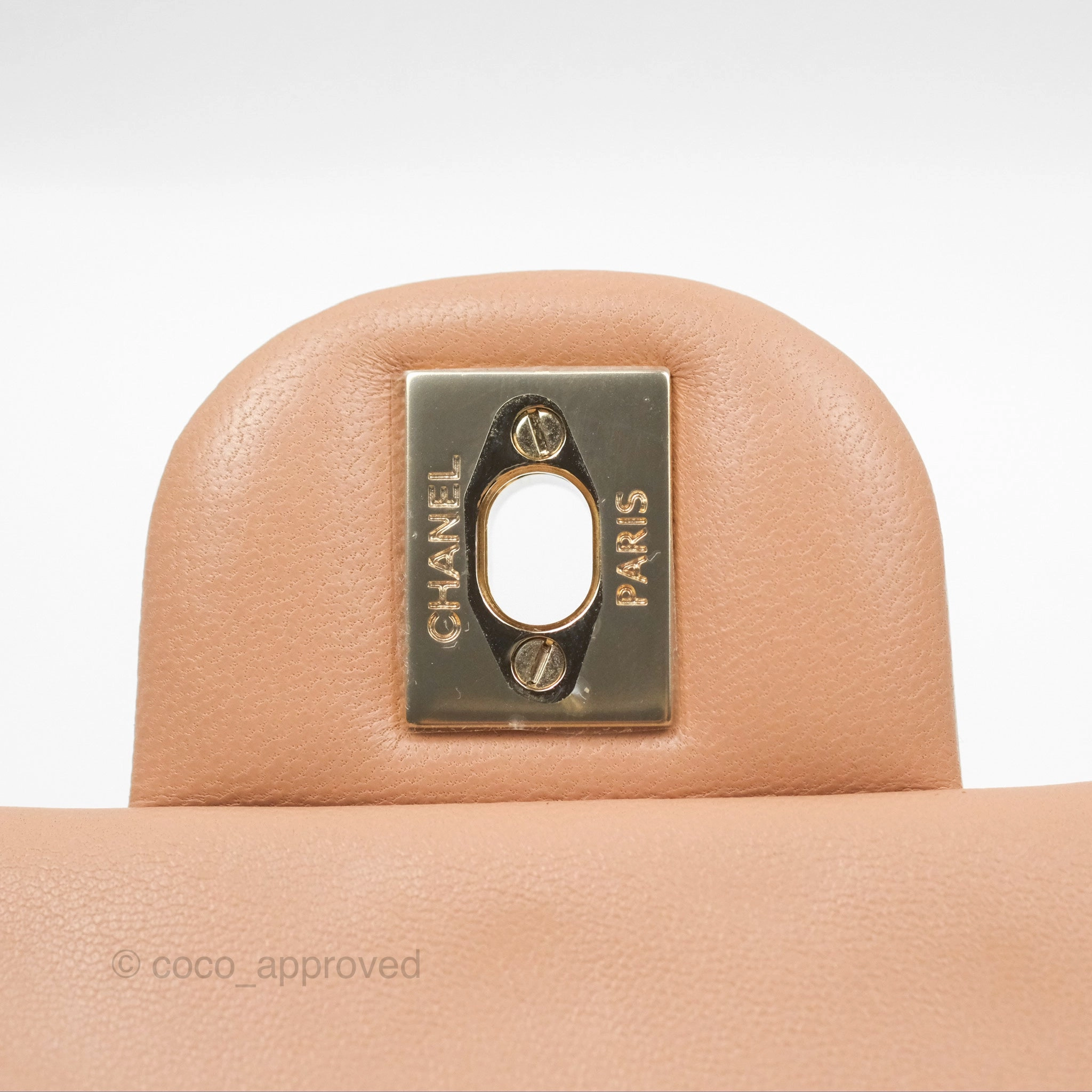 Chanel Quilted Mini Rectangular Flap Beige Lambskin Gold Hardware