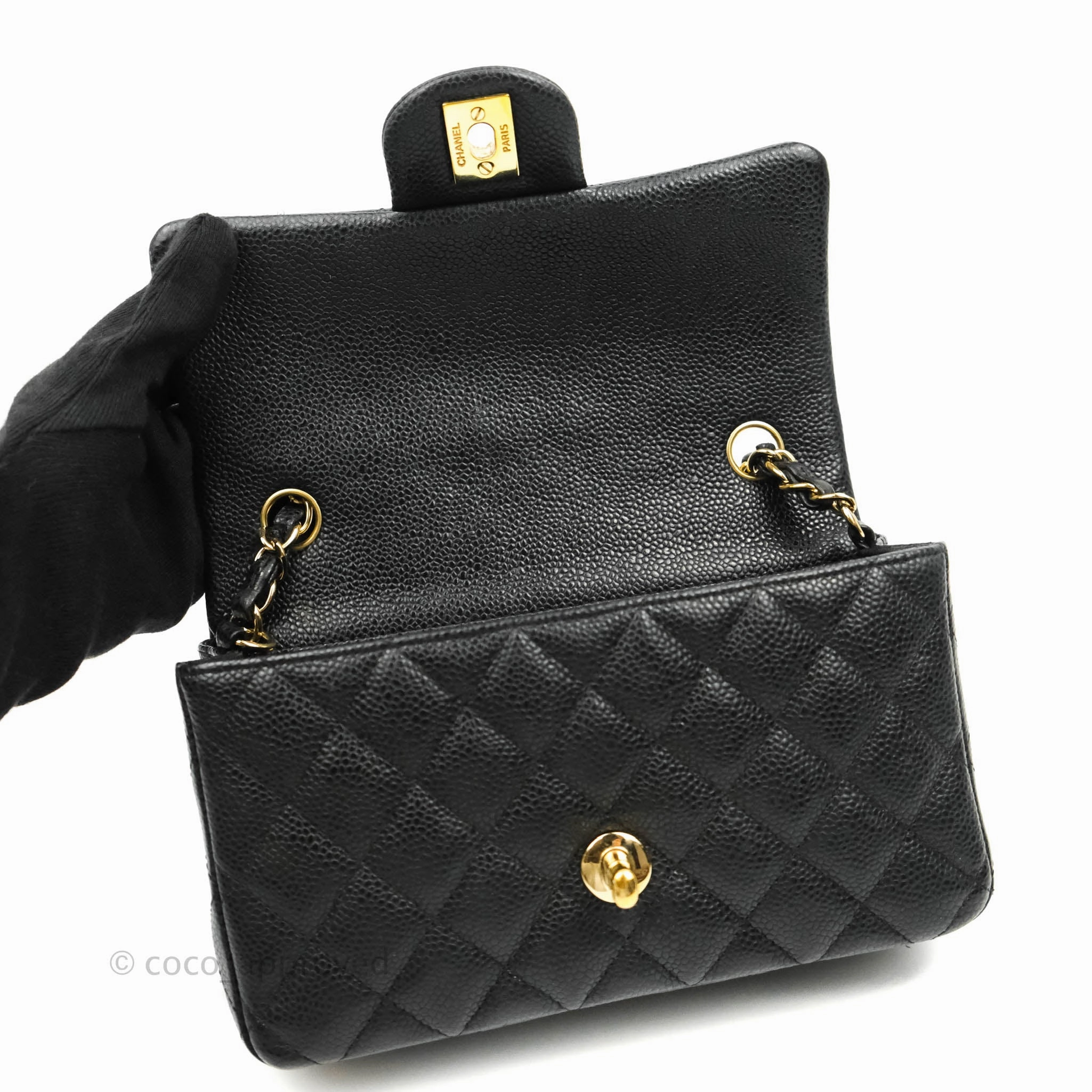 Chanel Quilted Mini Rectangular Flap Black Caviar Gold Hardware 18S