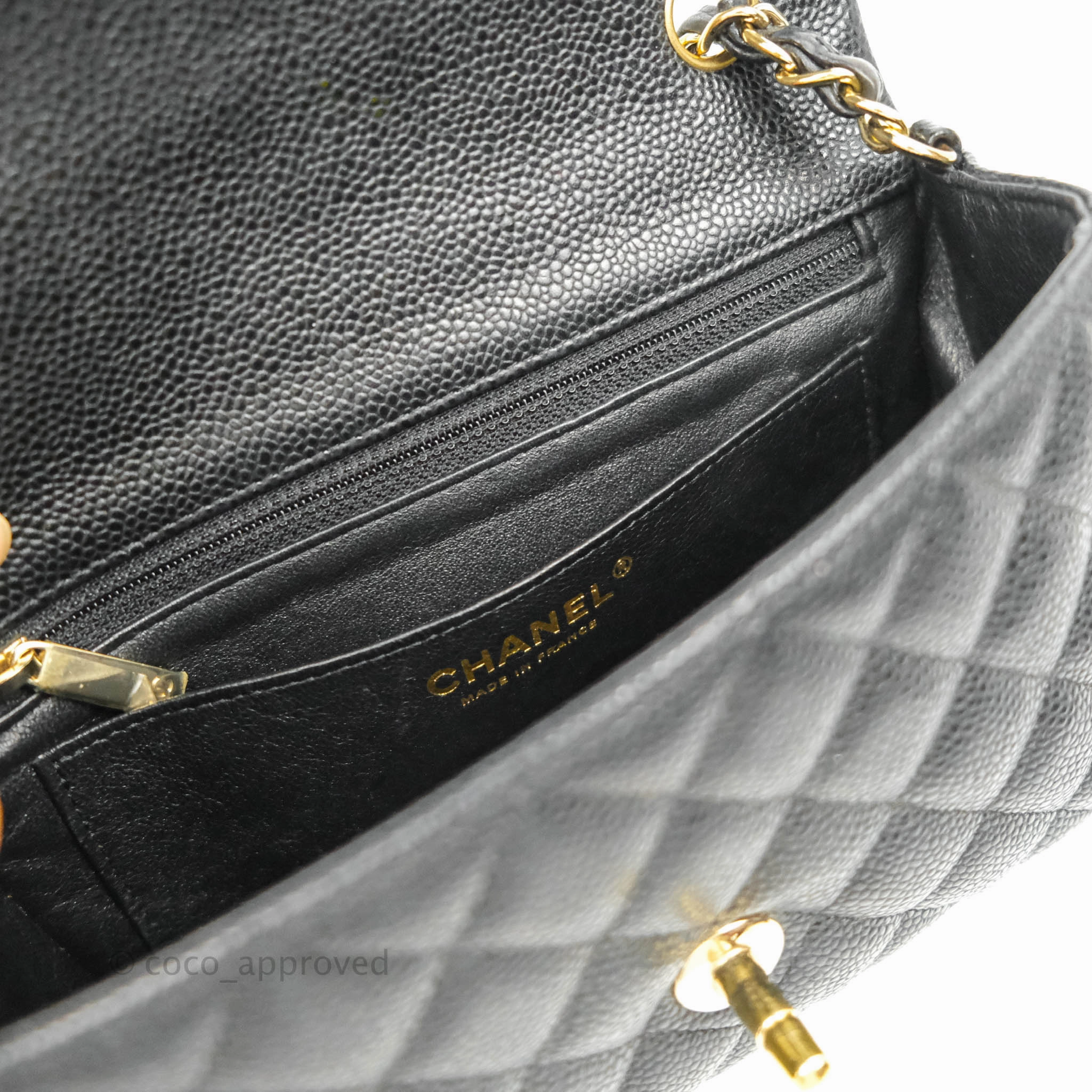 Chanel Quilted Mini Rectangular Flap Black Caviar Gold Hardware 18S