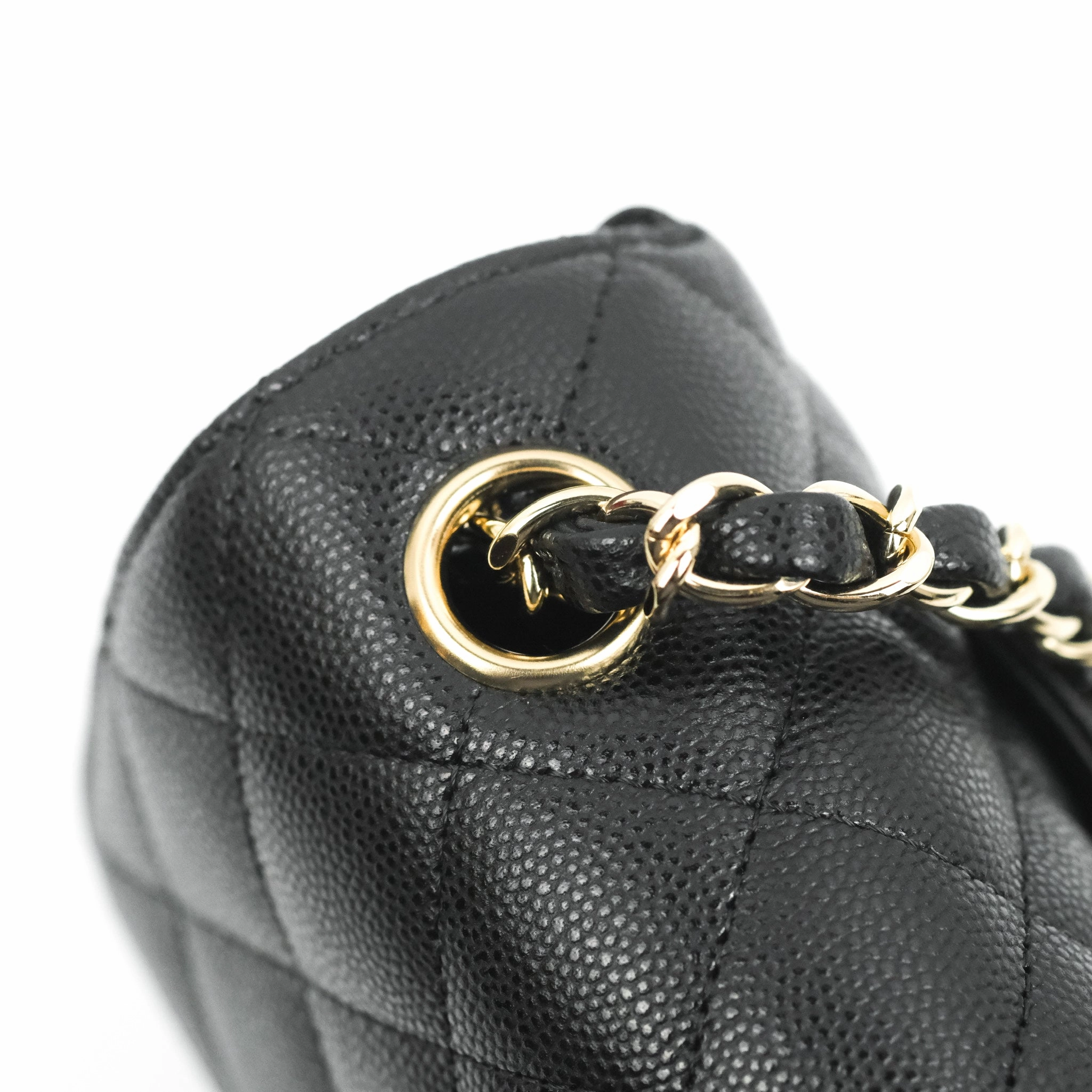 Chanel Quilted Mini Rectangular Flap Black Caviar Light Gold Hardware 17C