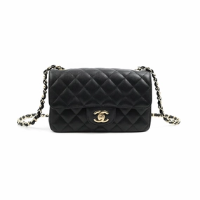 Chanel Quilted Mini Rectangular Flap Black Caviar Light Gold Hardware 17C
